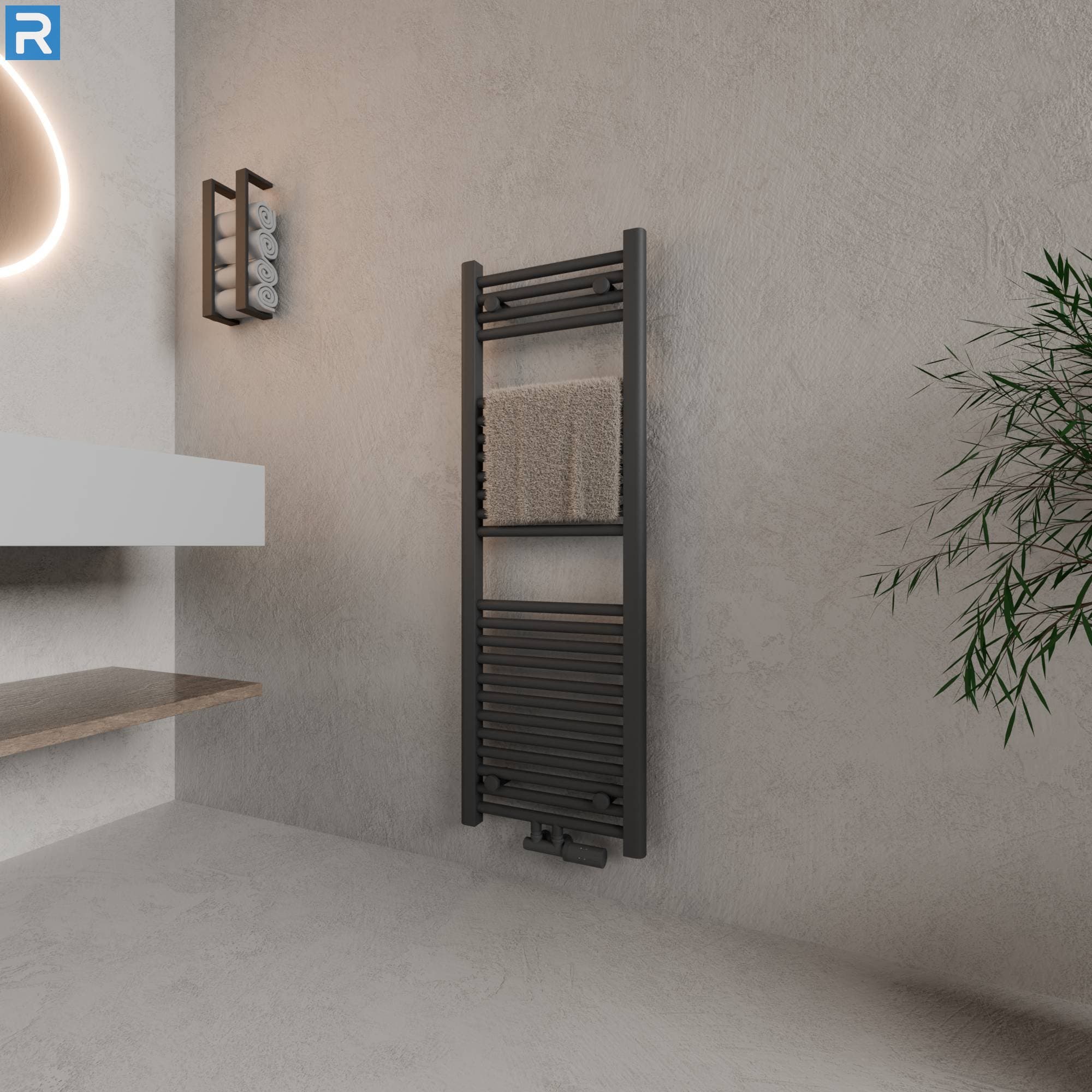 Standard Badheizkörper Rundrohr 50x120 cm Anthrazit, mit Ventilset
