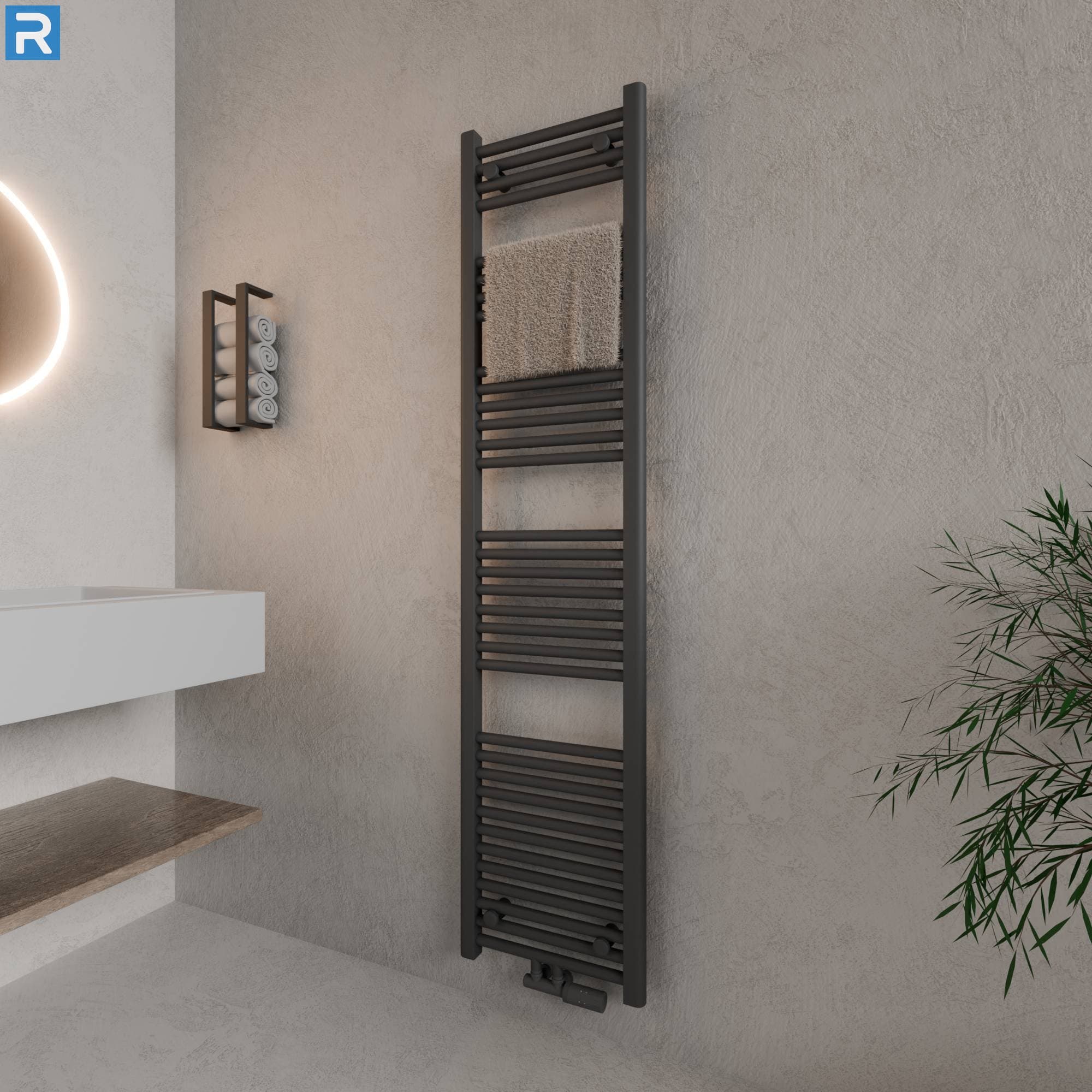 Standard Badheizkörper Rundrohr 50x180 cm Anthrazit, mit Ventilset