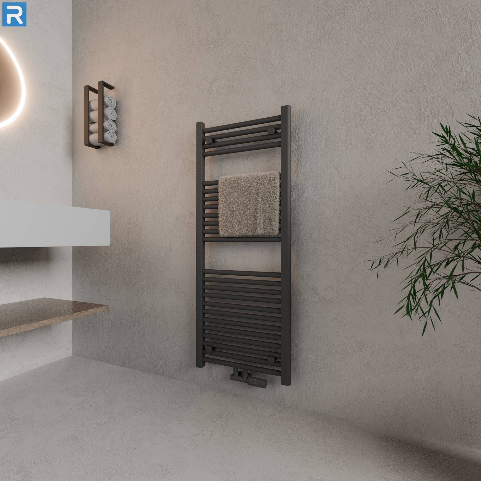 Standard Badheizkörper Rundrohr 60x120 cm Anthrazit, mit Ventilset