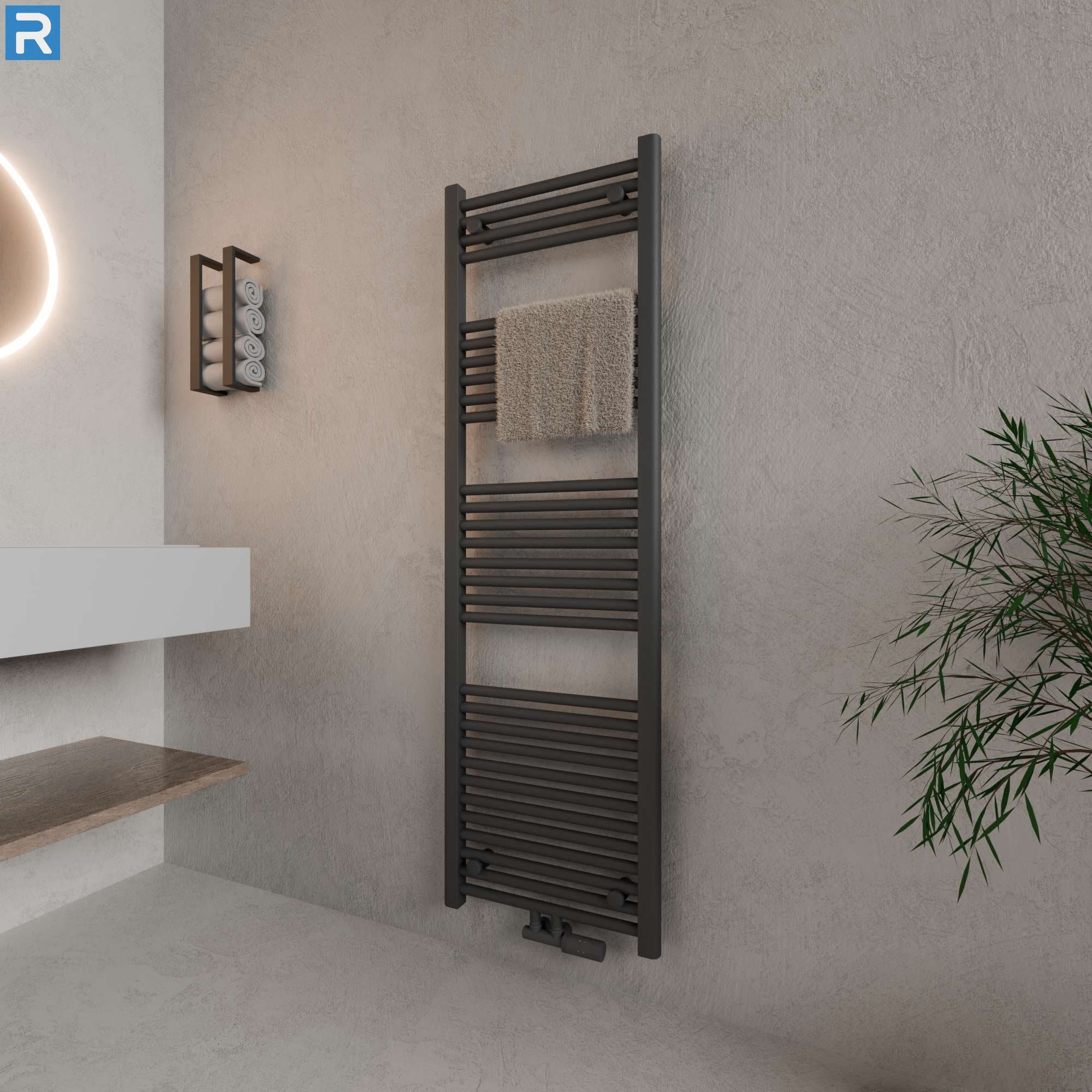 Standard Badheizkörper Rundrohr 60x160 cm Anthrazit, mit Ventilset