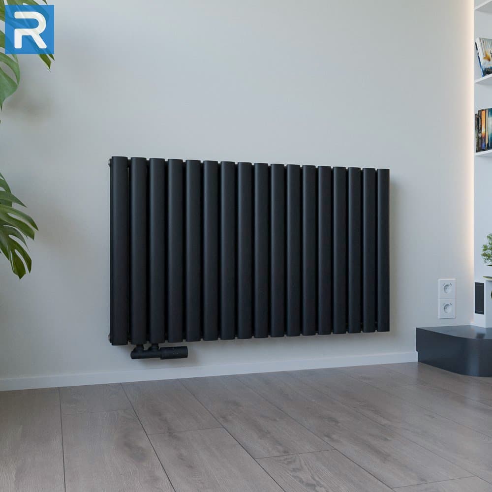 Paneelheizkörper Katzenauge horizontal 100x60 cm Schwarz, mit Ventilset