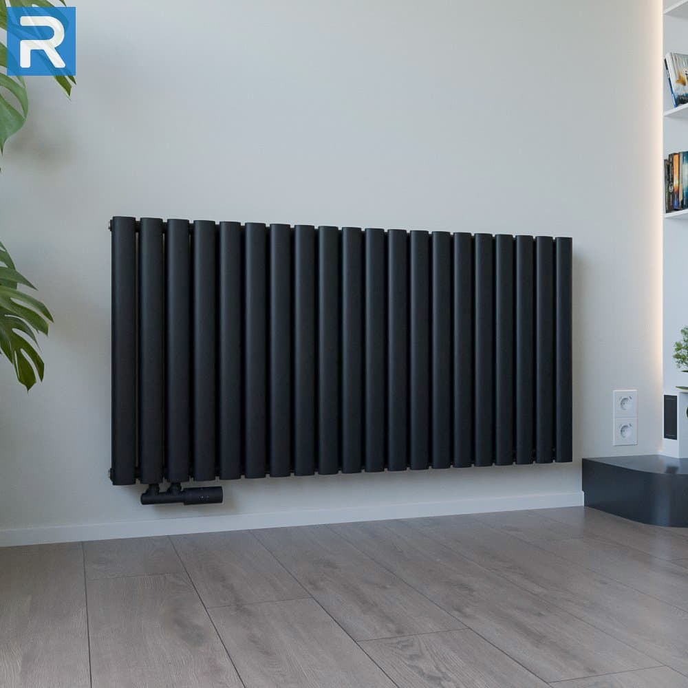Paneelheizkörper Katzenauge horizontal 120x60 cm Schwarz, mit Ventilset