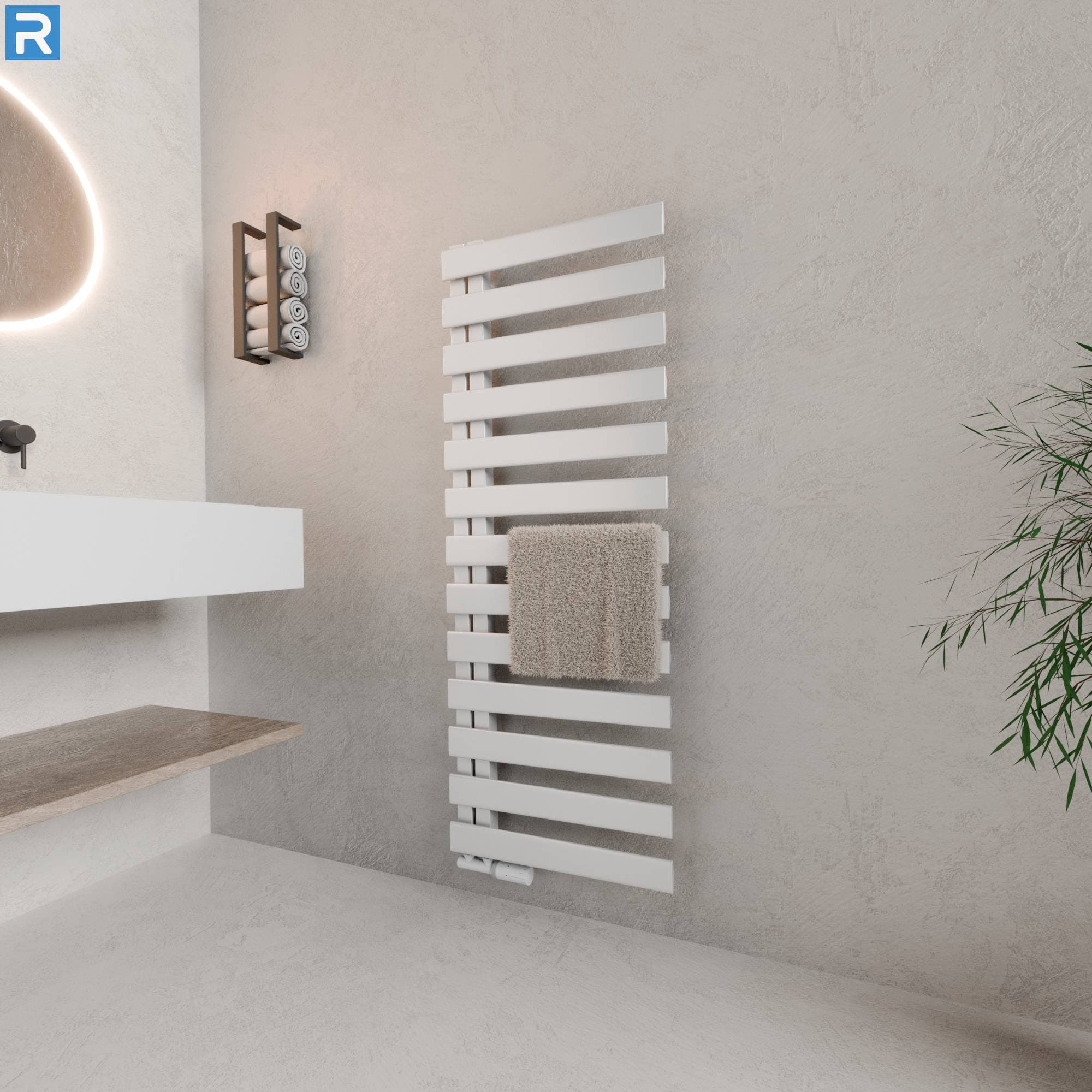 Premium Handtuchheizkörper seitlich offen 50x140 cm Weiß, mit Ventilset