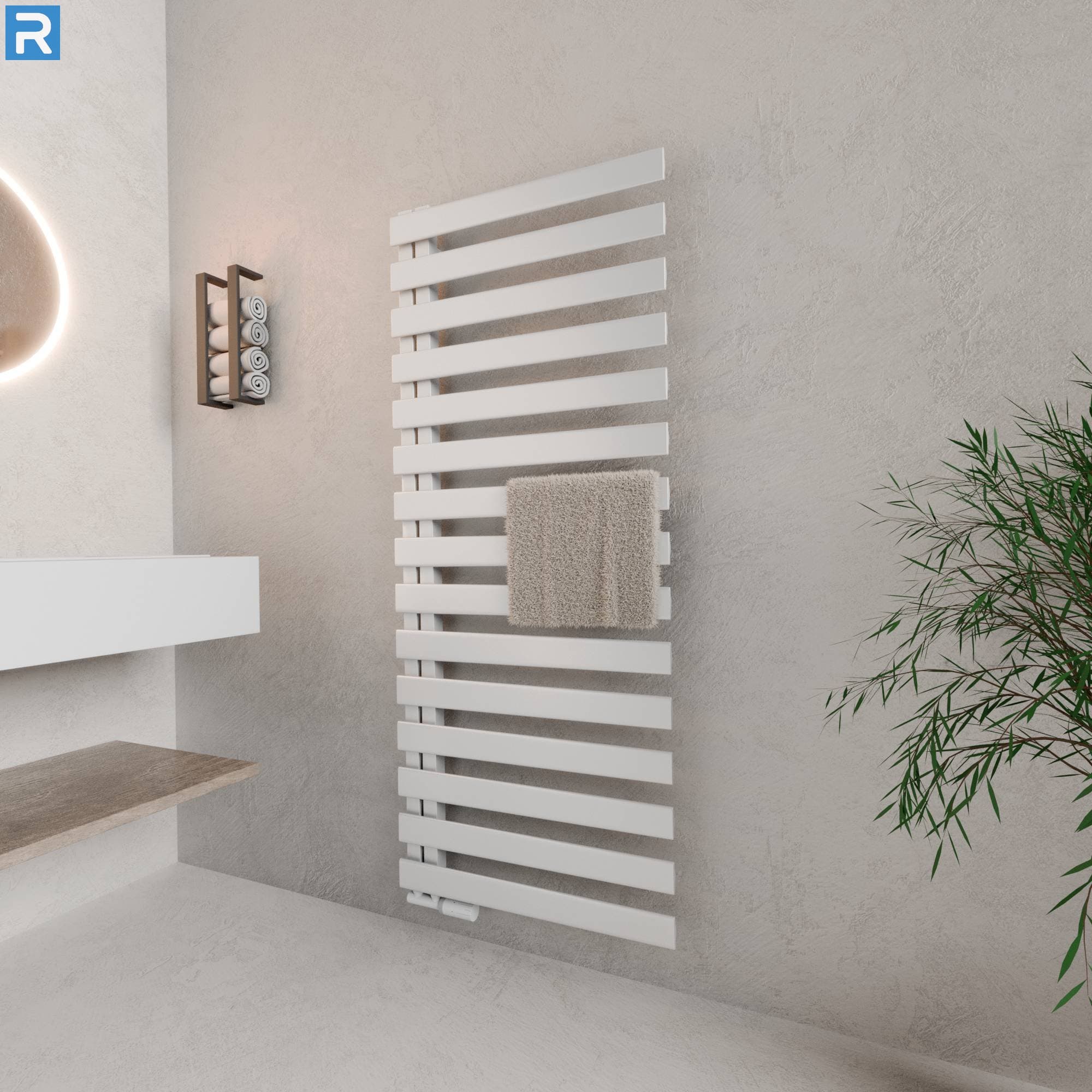 Premium Handtuchheizkörper seitlich offen 60x160 cm Weiß, mit Ventilset