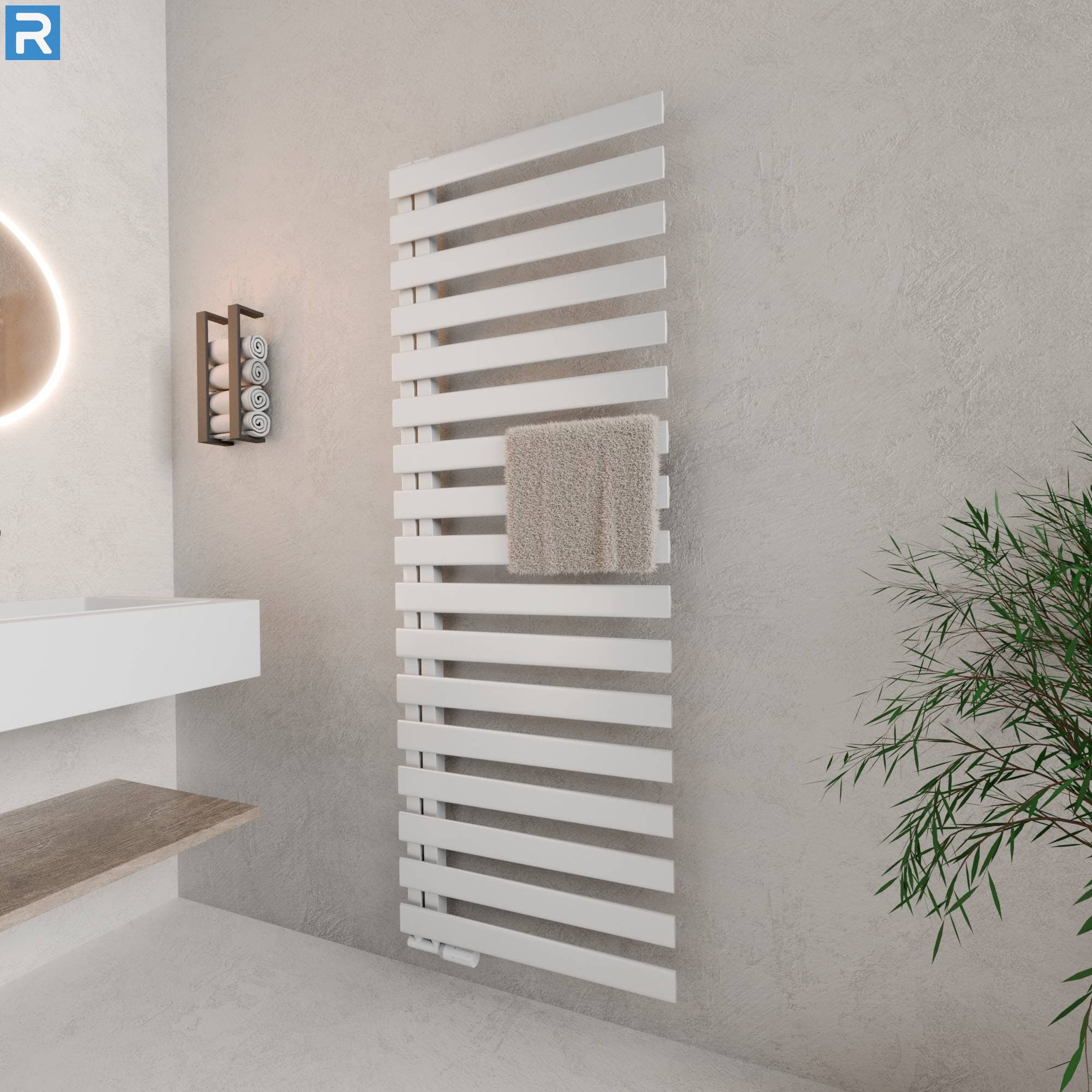 Premium Handtuchheizkörper seitlich offen 60x183 cm Weiß, mit Ventilset