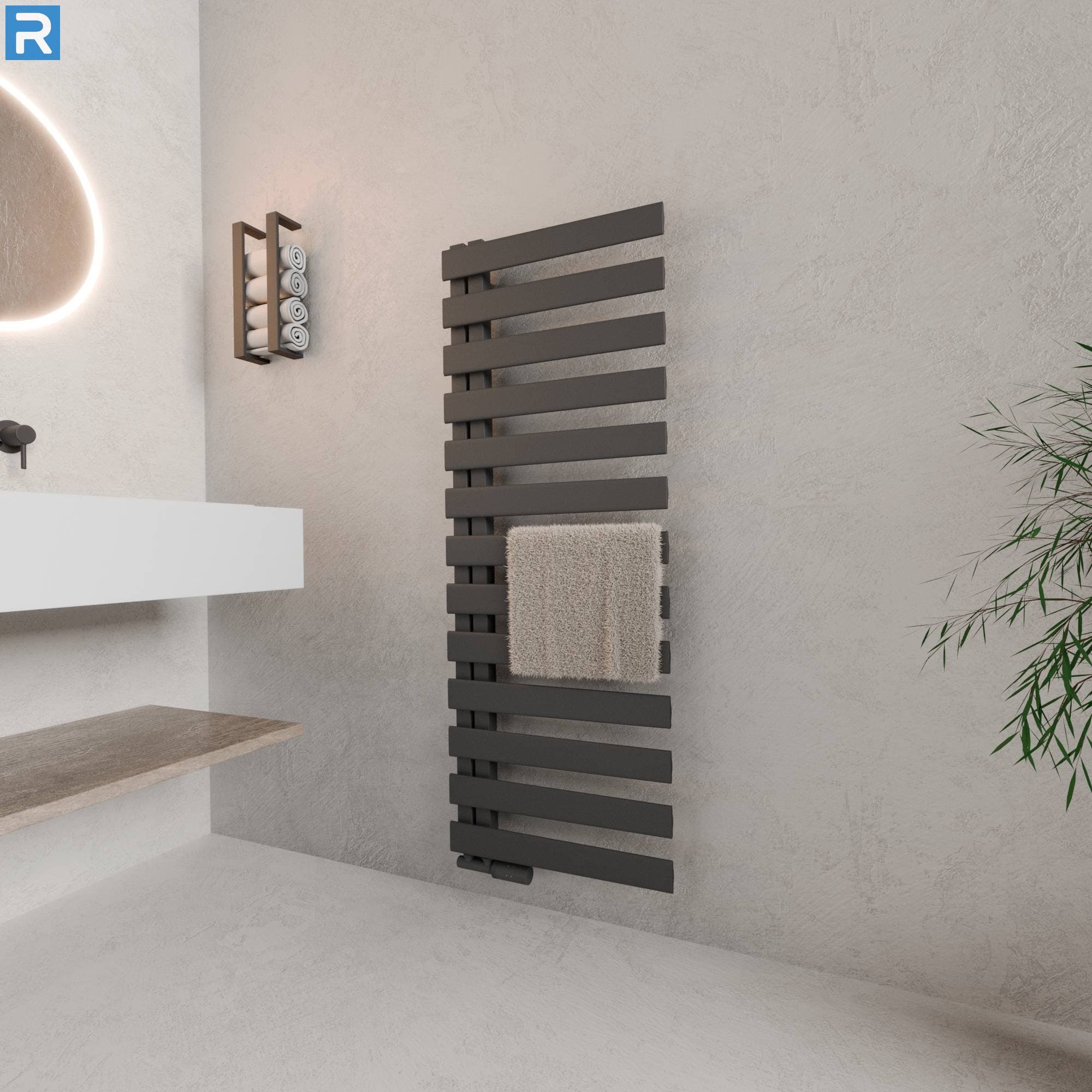 Premium Handtuchheizkörper seitlich offen 50x140 cm Anthrazit, mit Ventilset