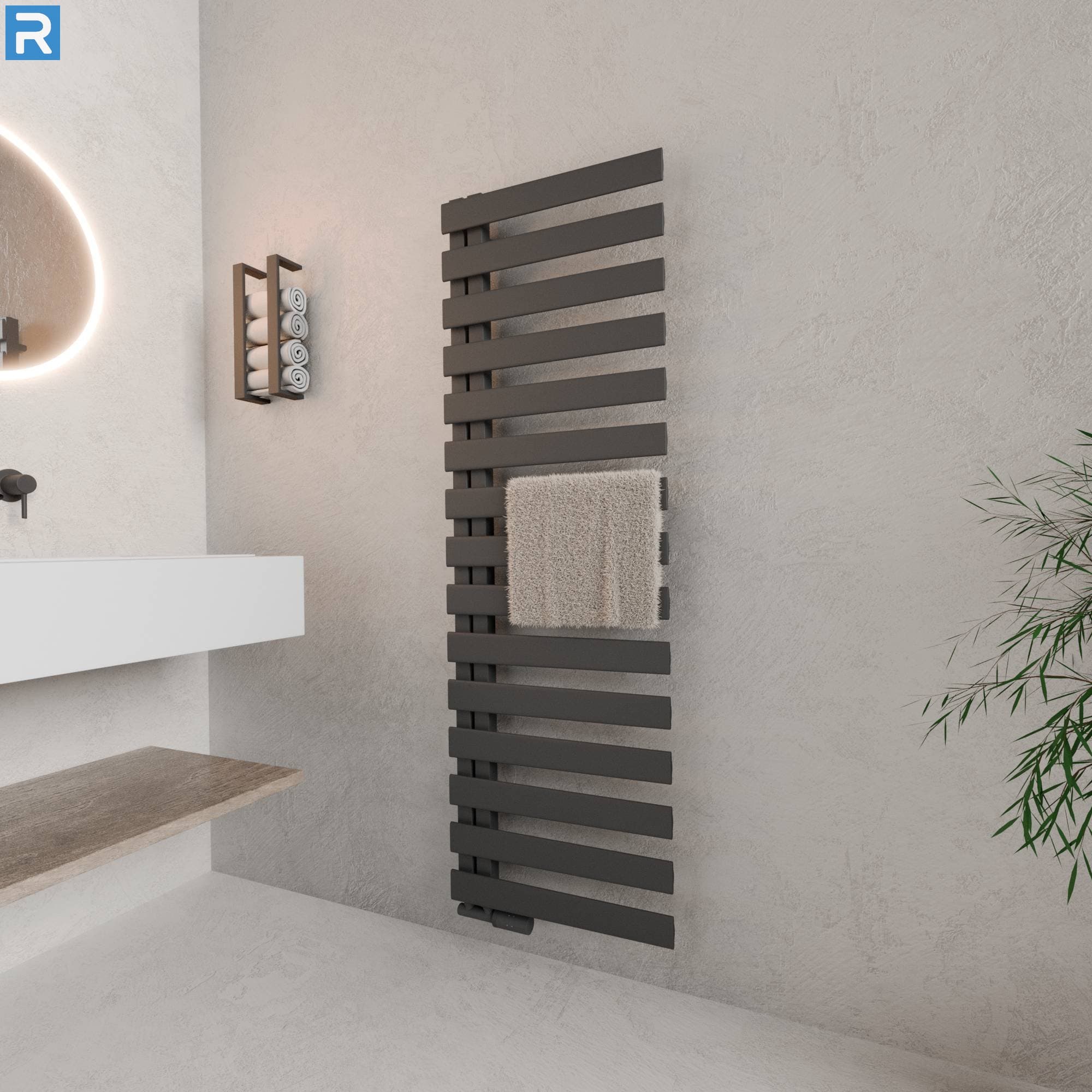 Premium Handtuchheizkörper seitlich offen 50x160 cm Anthrazit, mit Ventilset