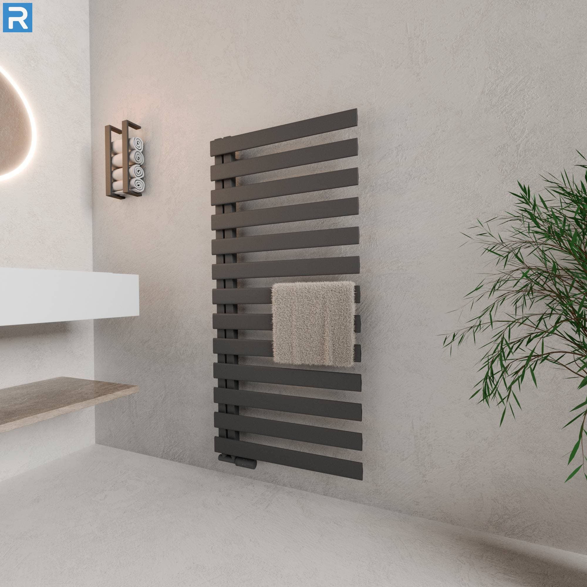 Premium Handtuchheizkörper seitlich offen 60x140 cm Anthrazit, mit Ventilset