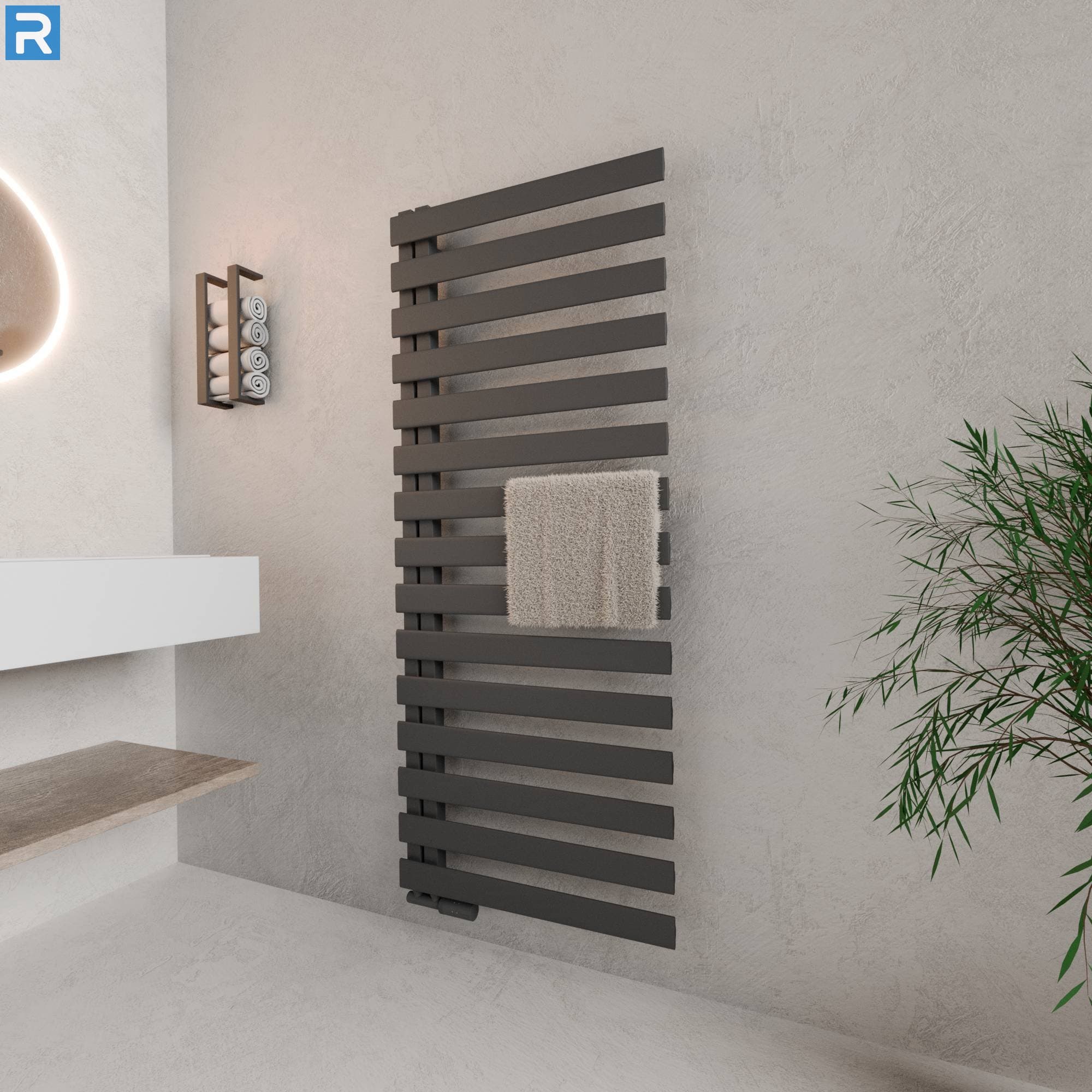 Premium Handtuchheizkörper seitlich offen 60x160 cm Anthrazit, mit Ventilset