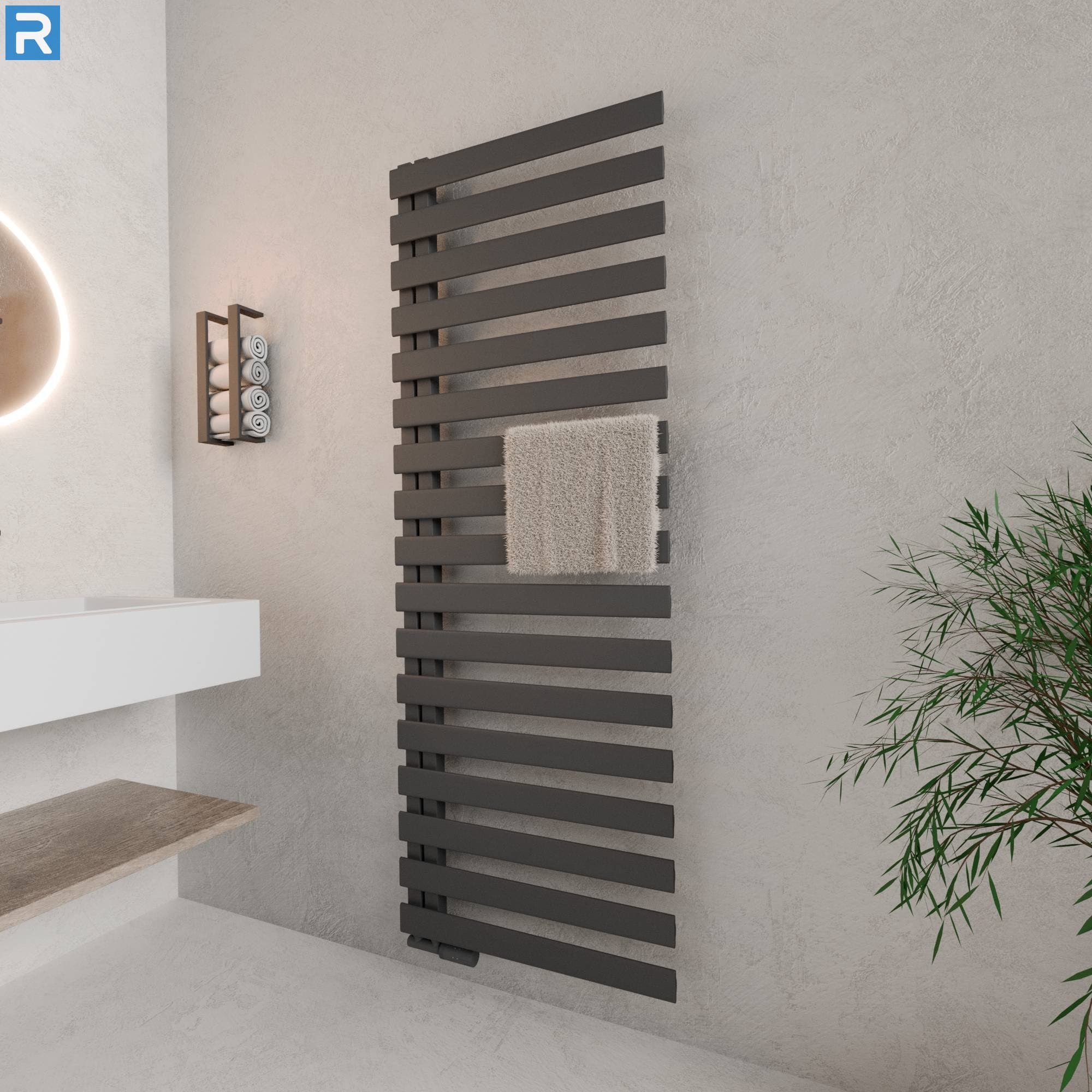 Premium Handtuchheizkörper seitlich offen 60x183 cm Anthrazit, mit Ventilset