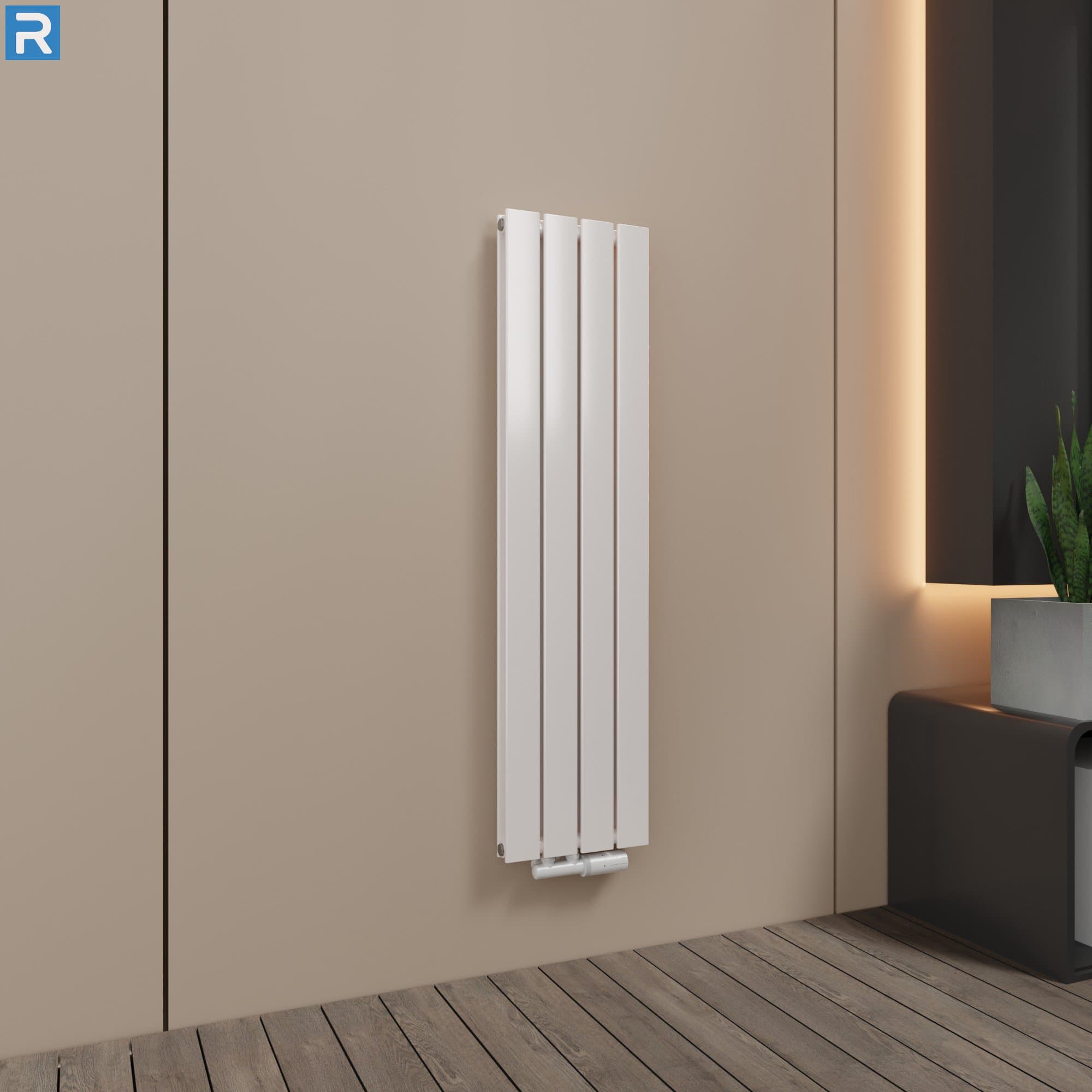 Paneelheizkörper vertikal doppellagig 30x120 cm Weiß, mit Ventilset