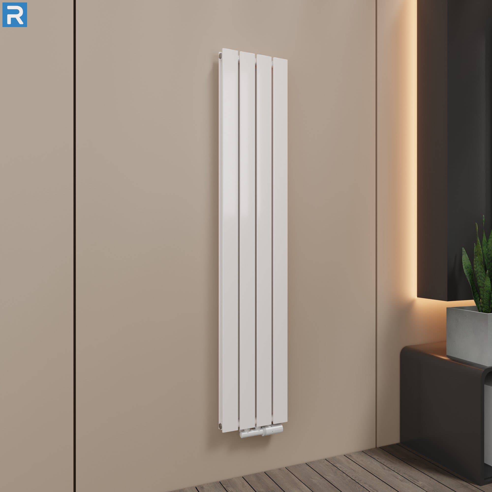 Paneelheizkörper vertikal doppellagig 30x160 cm Weiß, mit Ventilset