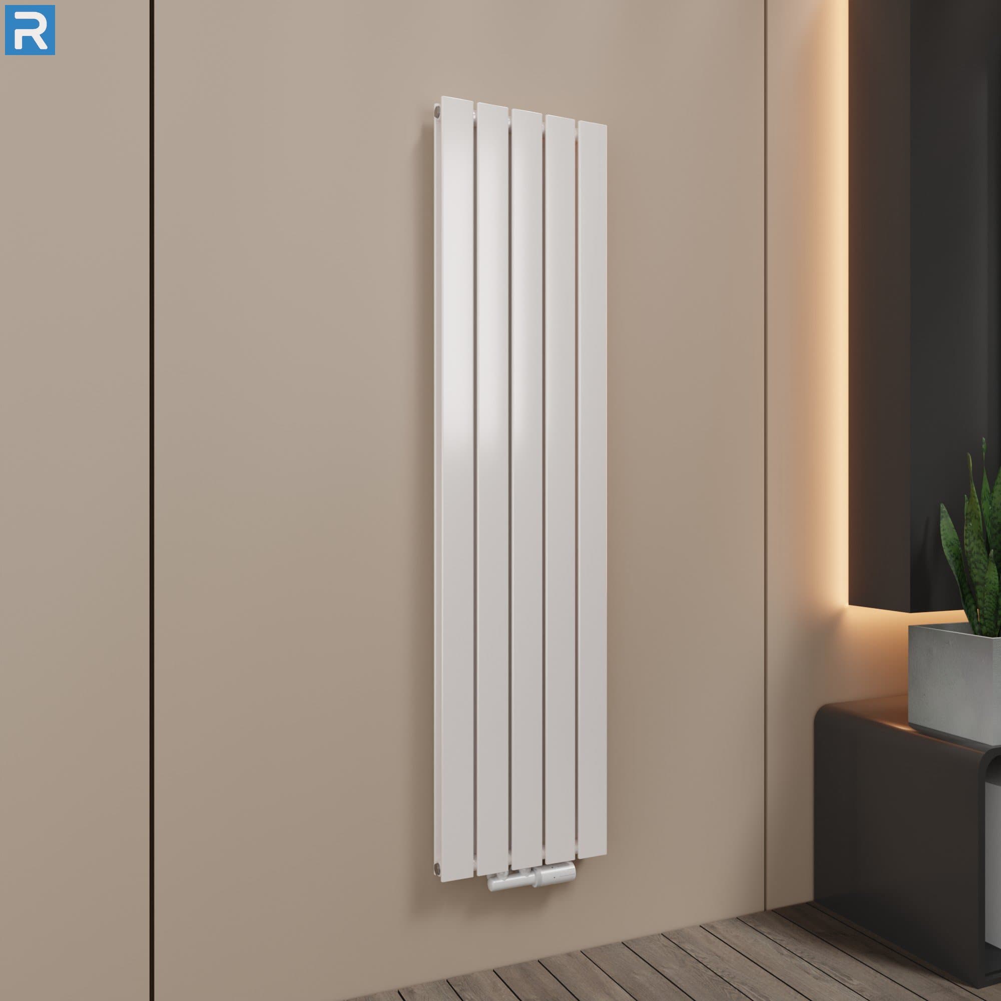 Paneelheizkörper vertikal doppellagig 38x160 cm Weiß, mit Ventilset