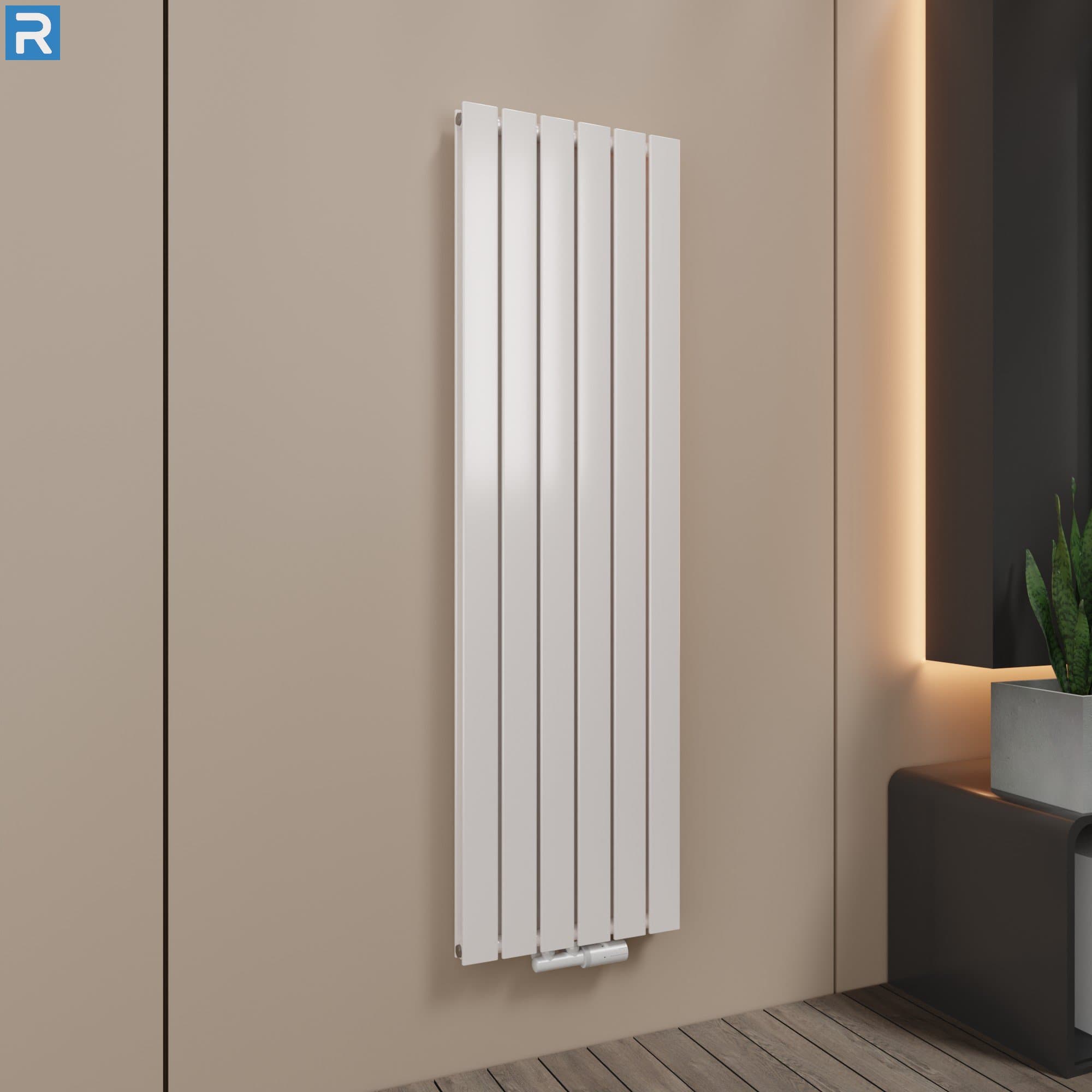 Paneelheizkörper vertikal doppellagig 46x160 cm Weiß, mit Ventilset
