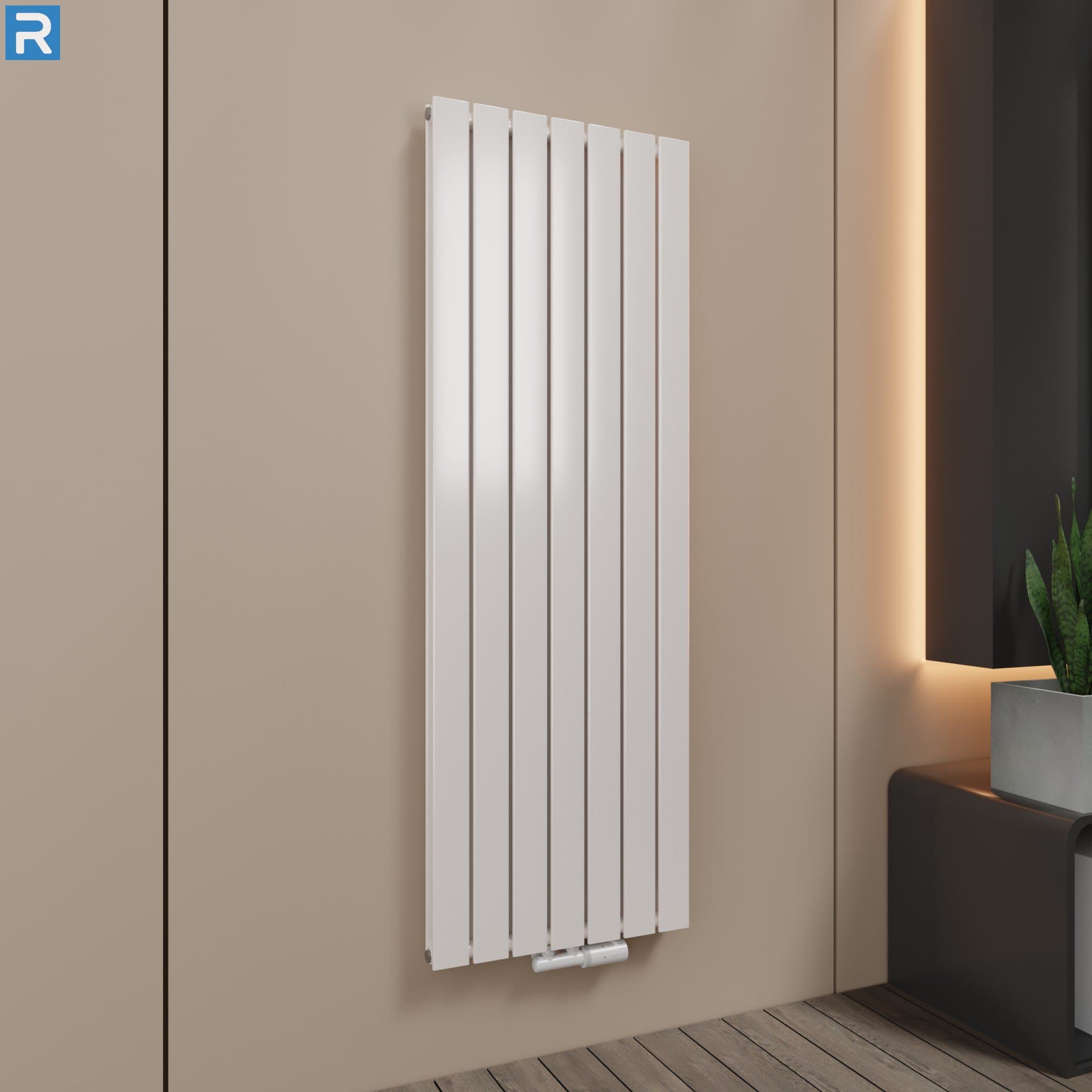 Paneelheizkörper vertikal doppellagig 53x160 cm Weiß, mit Ventilset