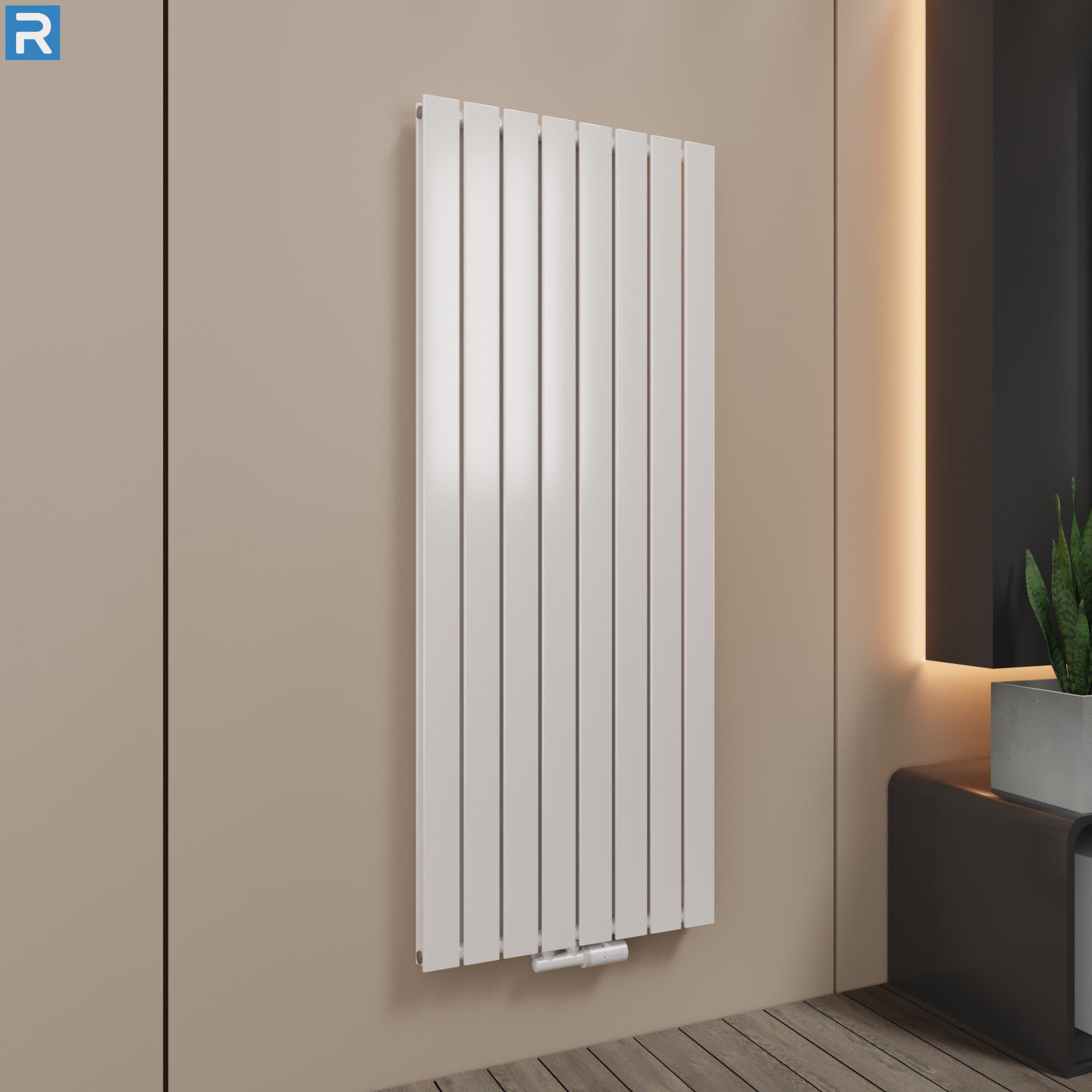 Paneelheizkörper vertikal doppellagig 61x160 cm Weiß, mit Ventilset