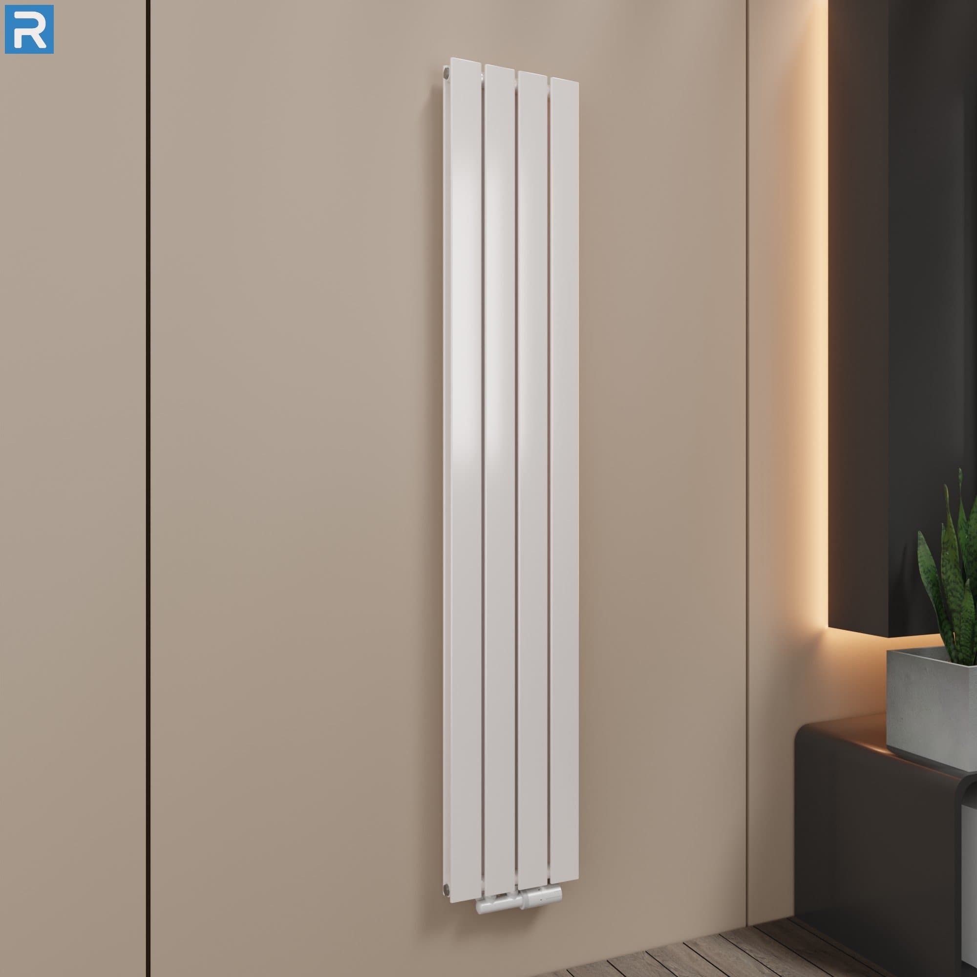 Paneelheizkörper vertikal doppellagig 30x180 cm Weiß, mit Ventilset