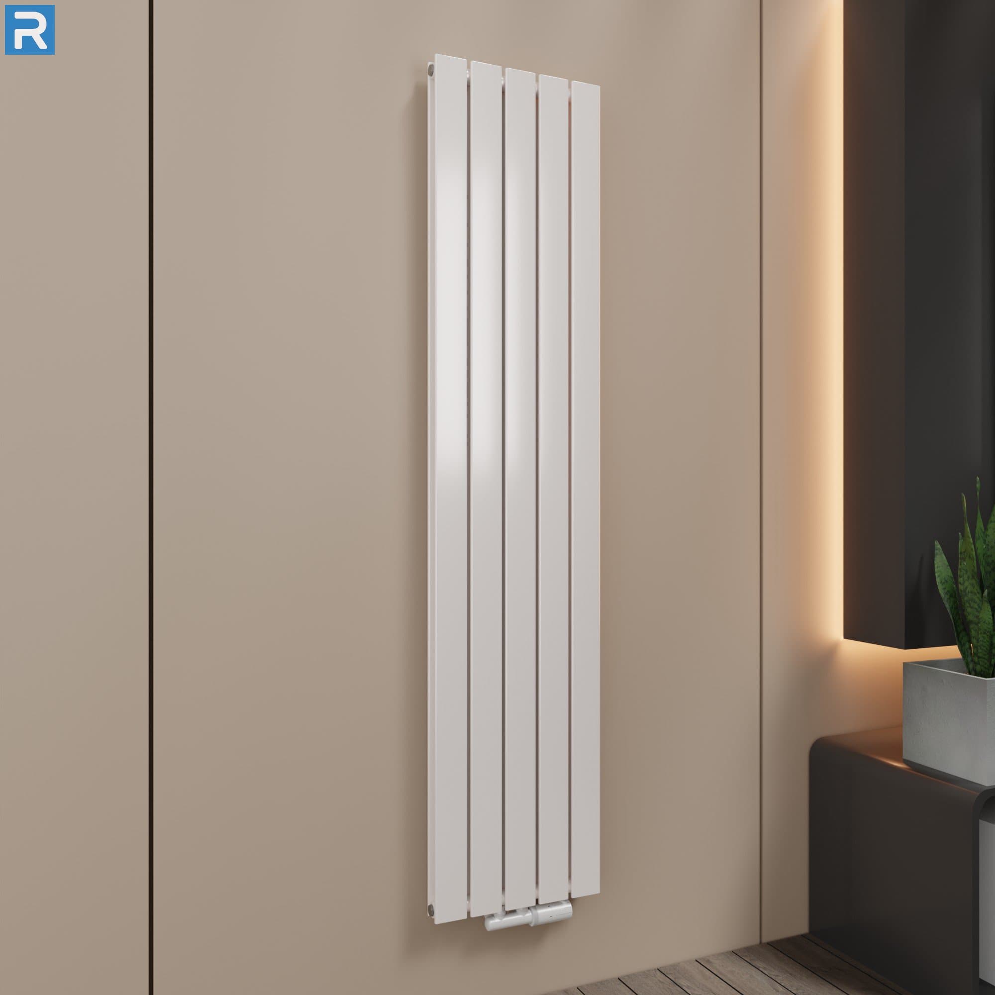 Paneelheizkörper vertikal doppellagig 38x180 cm Weiß, mit Ventilset