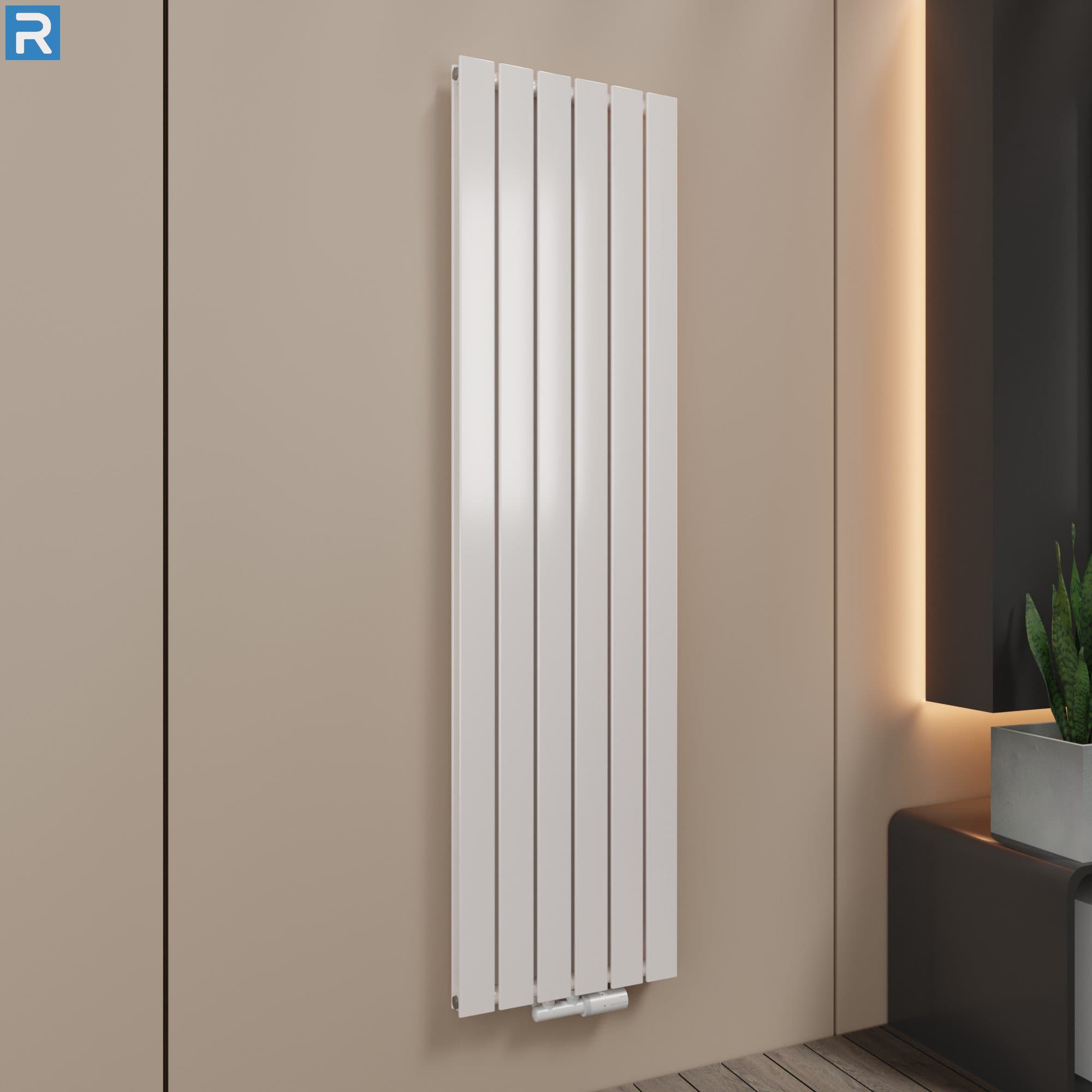 Paneelheizkörper vertikal doppellagig 46x180 cm Weiß, mit Ventilset