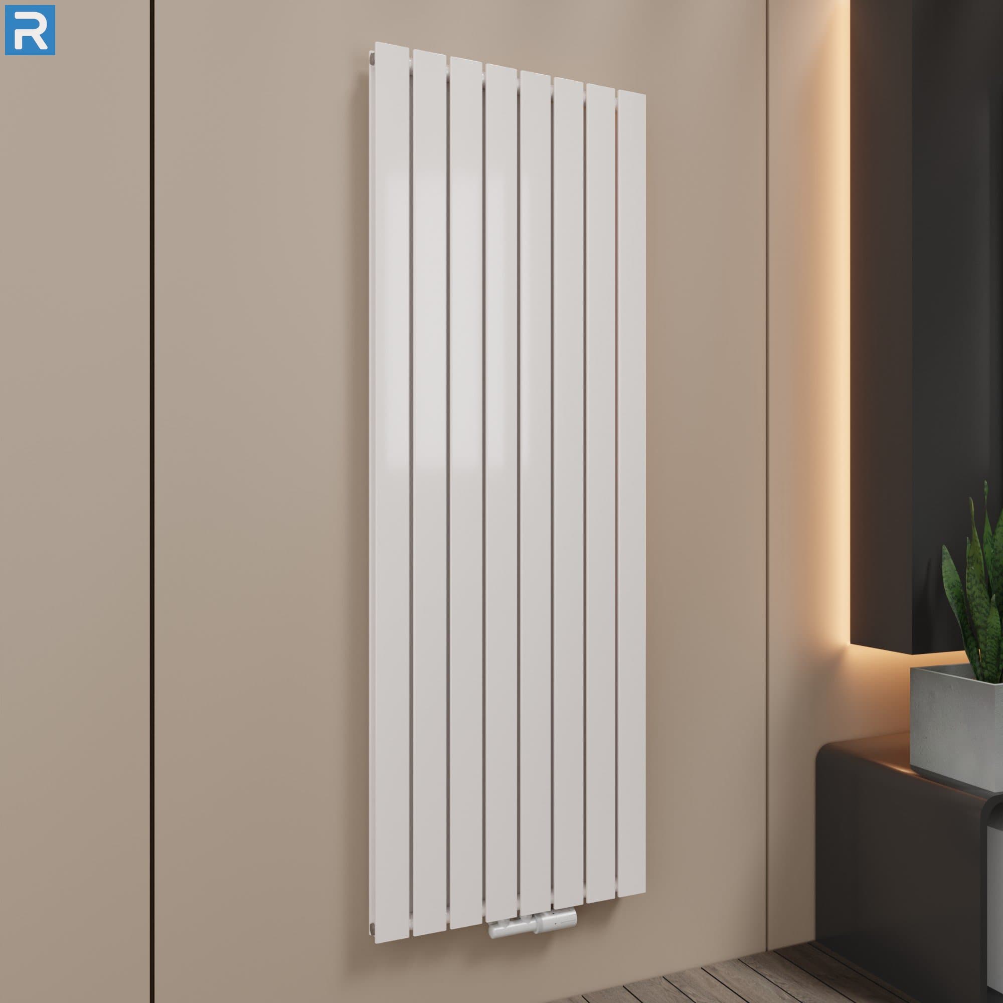 Paneelheizkörper vertikal doppellagig 61x180 cm Weiß, mit Ventilset