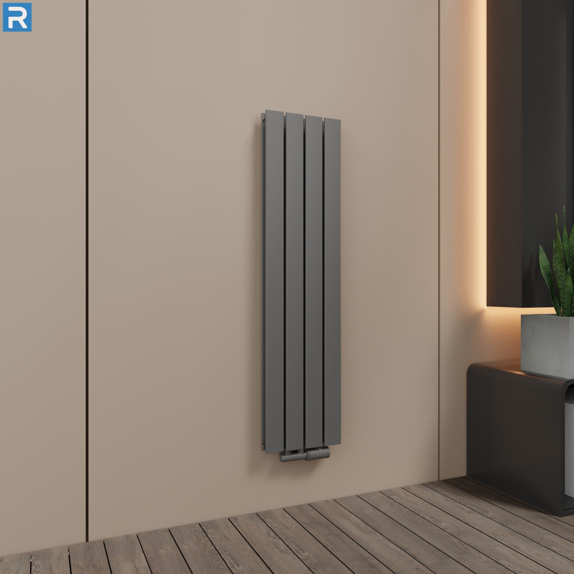 Paneelheizkörper vertikal doppellagig 30x120 cm Anthrazit, mit Ventilset