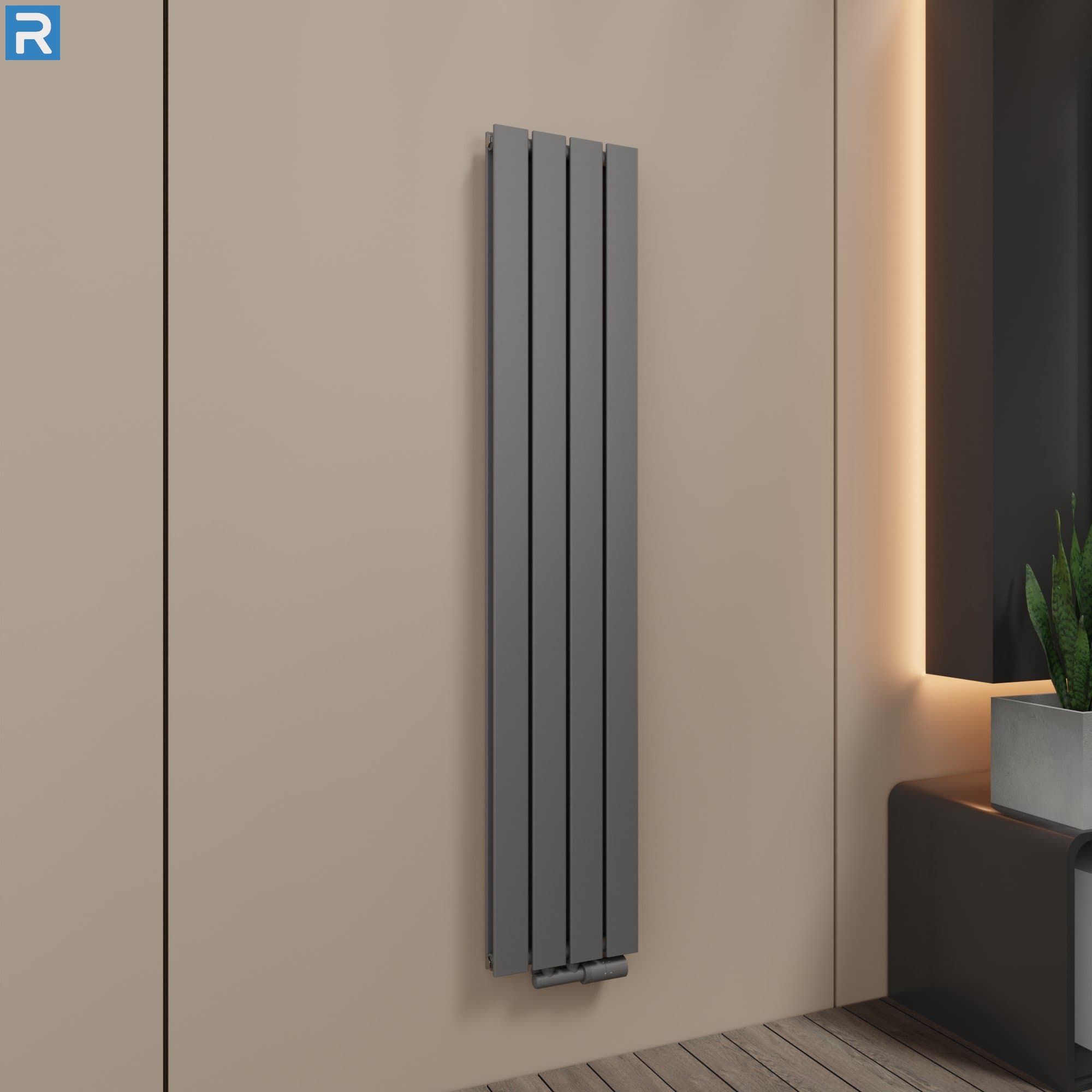 Paneelheizkörper vertikal doppellagig 30x160 cm Anthrazit, mit Ventilset