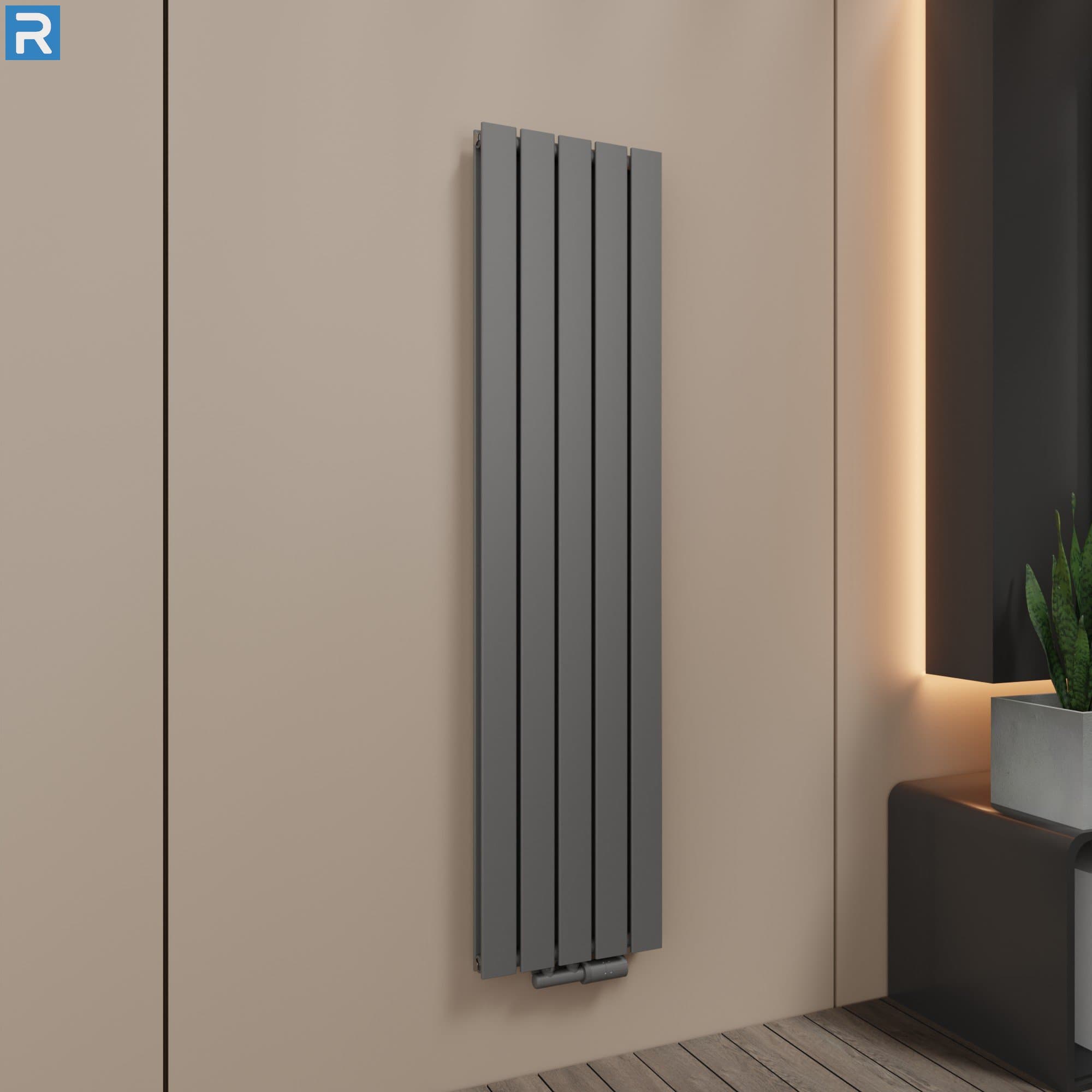 Paneelheizkörper vertikal doppellagig 38x160 cm Anthrazit, mit Ventilset