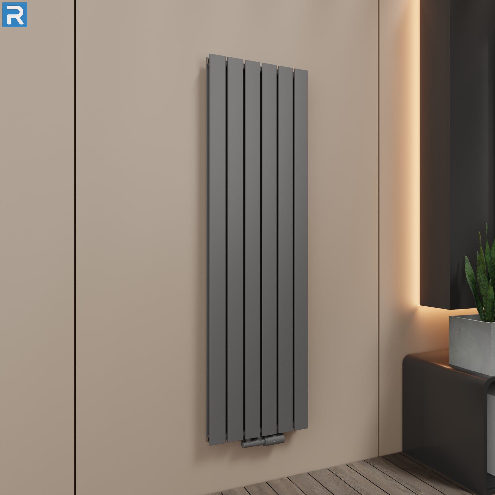 Paneelheizkörper vertikal doppellagig 46x160 cm Anthrazit, mit Ventilset