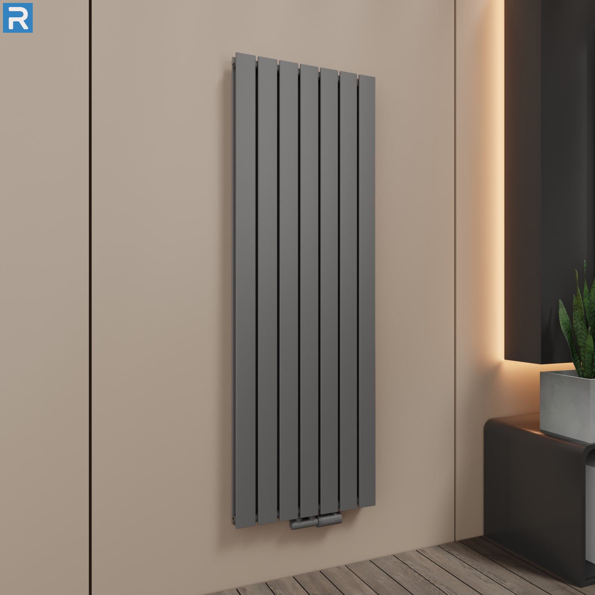 Paneelheizkörper vertikal doppellagig 53x160 cm Anthrazit, mit Ventilset