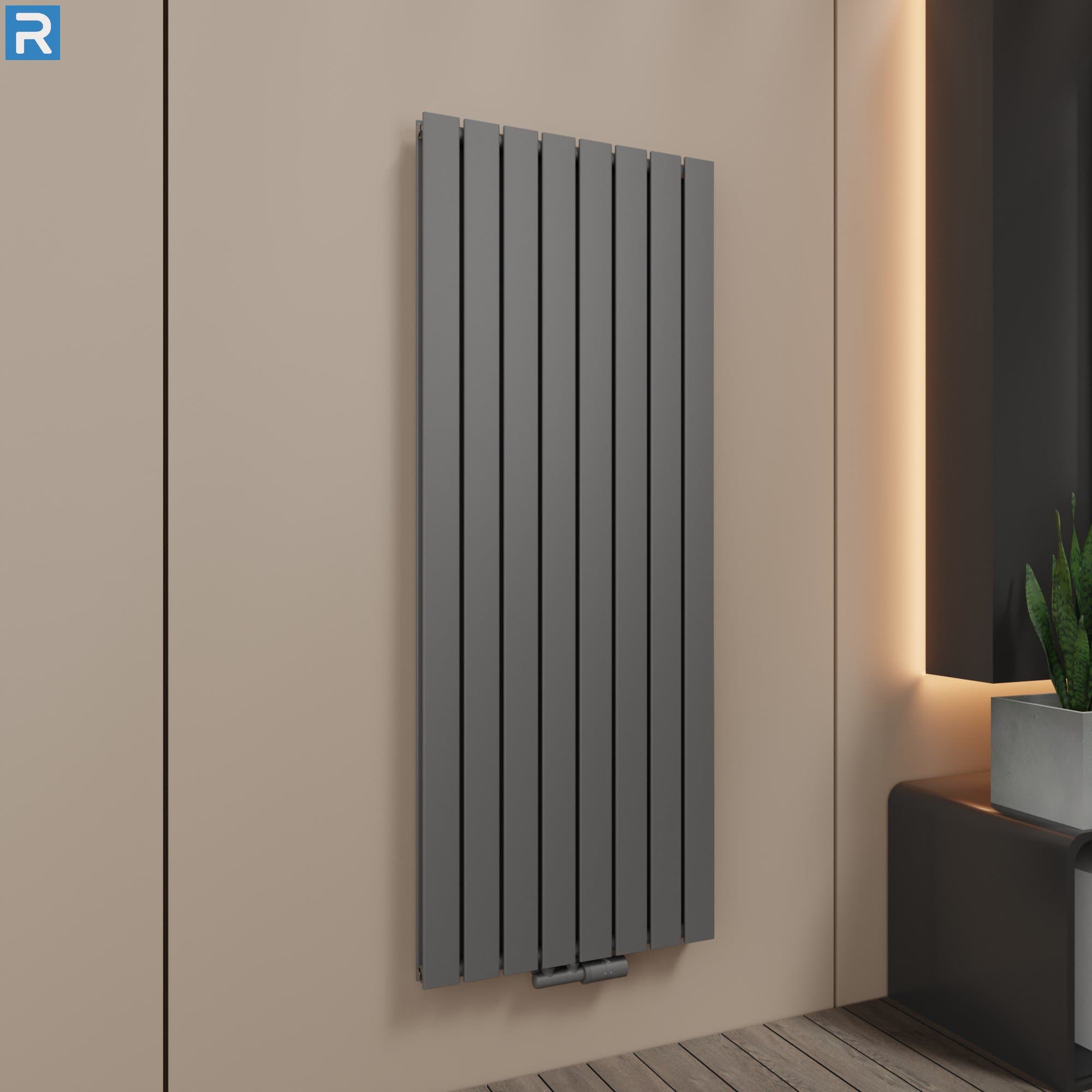 Paneelheizkörper vertikal doppellagig 61x160 cm Anthrazit, mit Ventilset