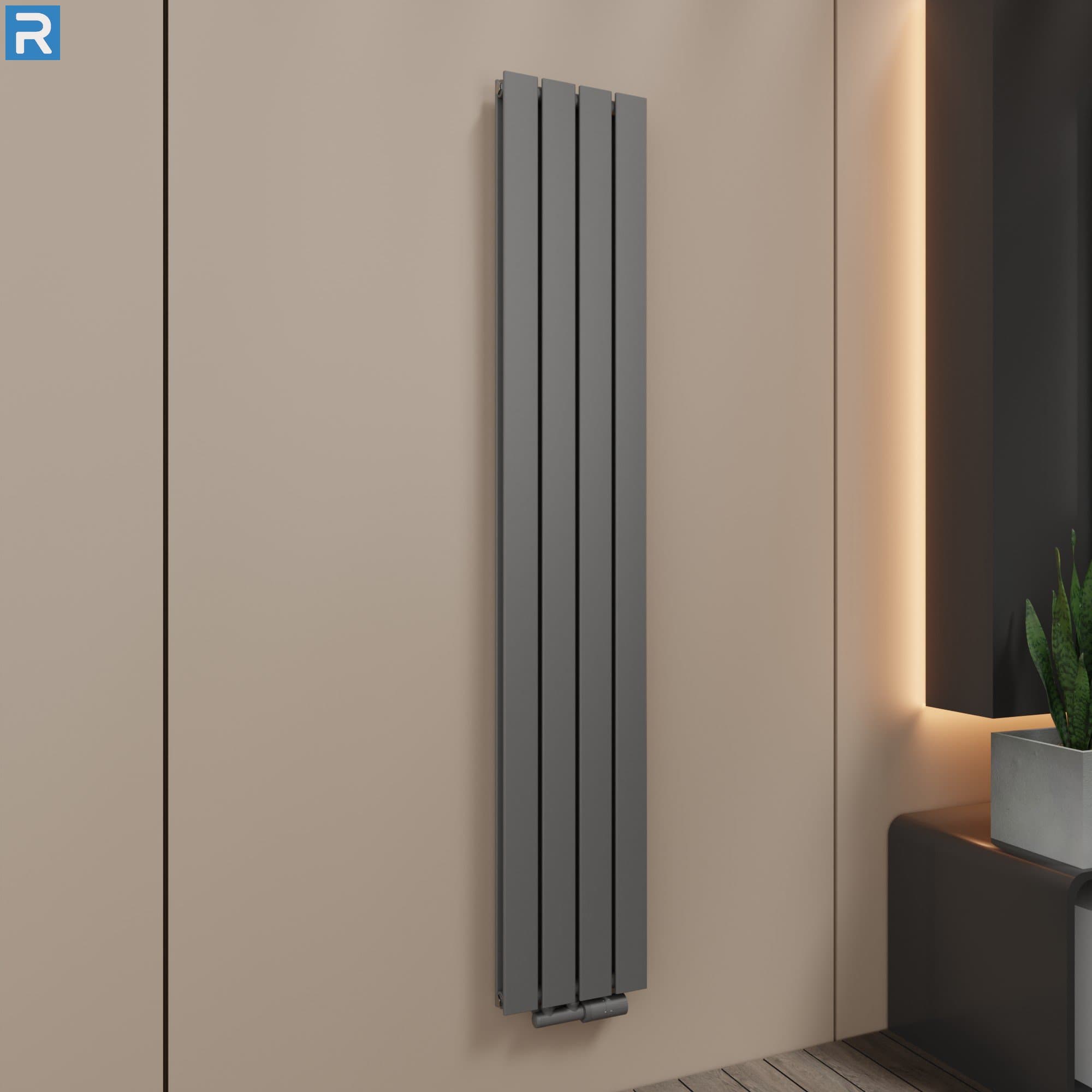 Paneelheizkörper vertikal doppellagig 30x180 cm Anthrazit, mit Ventilset