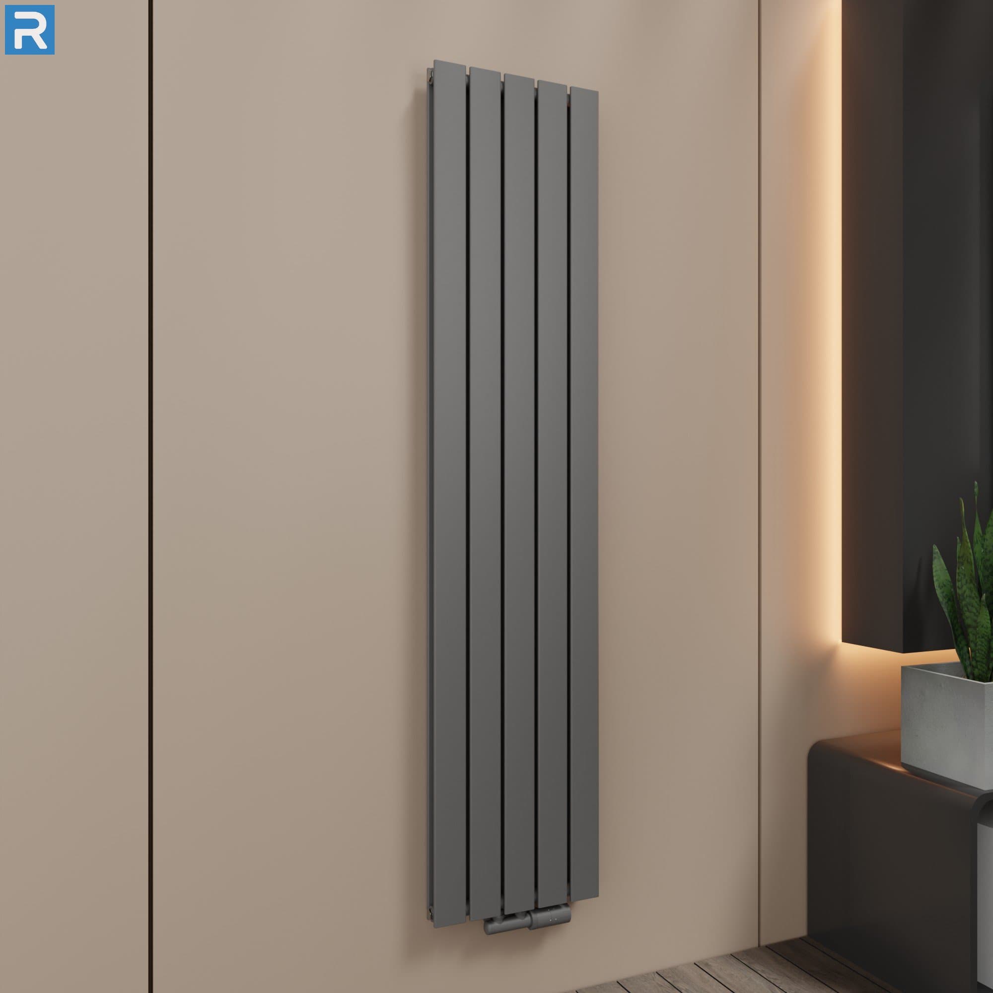 Paneelheizkörper vertikal doppellagig 38x180 cm Anthrazit, mit Ventilset