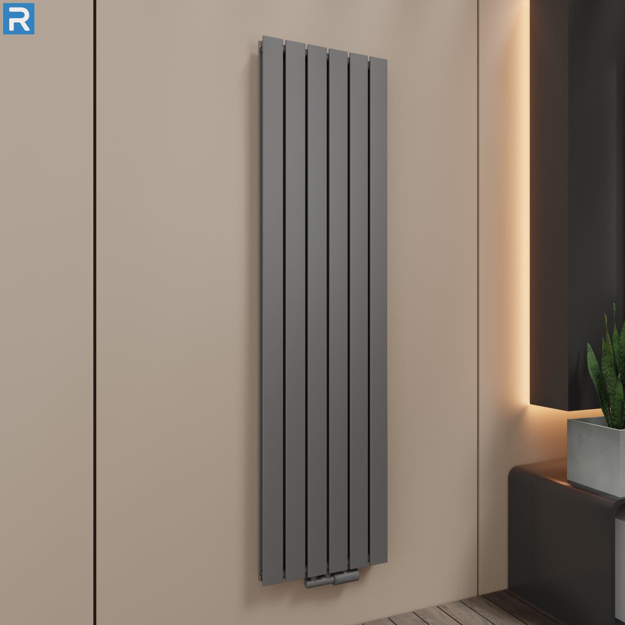 Paneelheizkörper vertikal doppellagig 46x180 cm Anthrazit, mit Ventilset