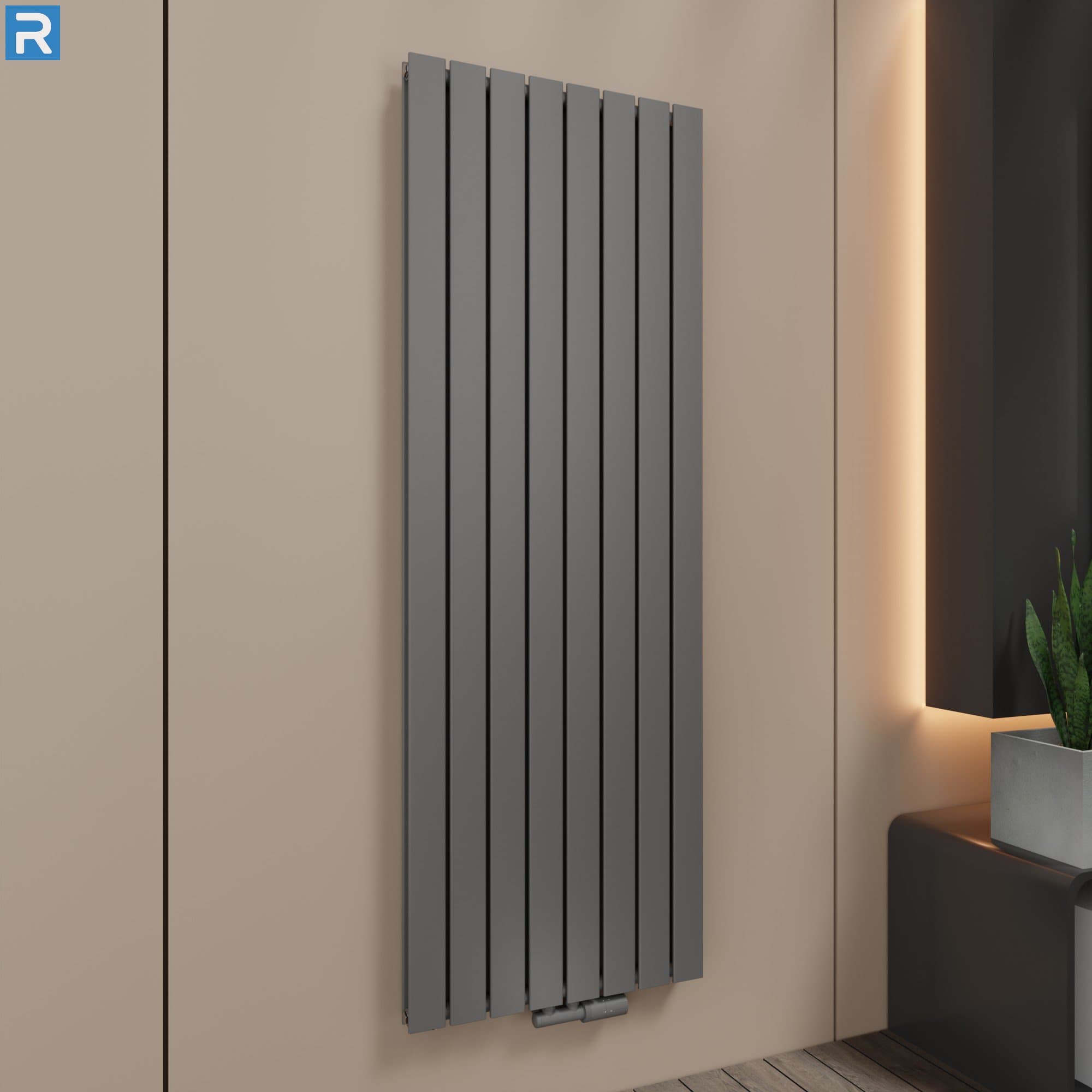 Paneelheizkörper vertikal doppellagig 61x180 cm Anthrazit, mit Ventilset