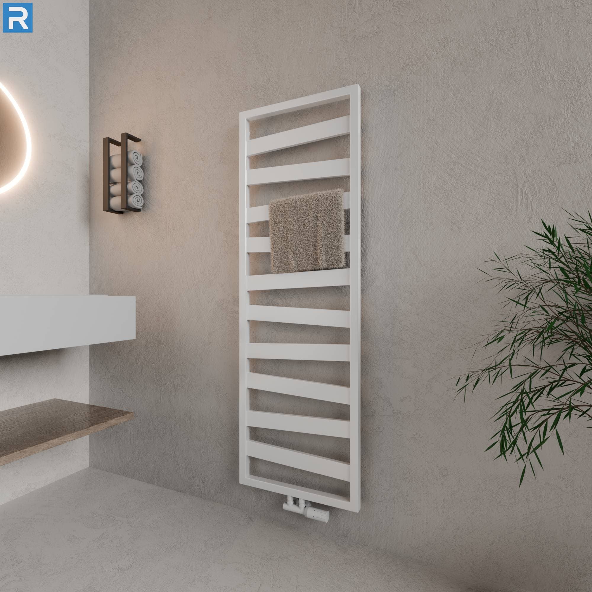 Badheizkörper Zigzag-Form 50x156 cm Weiß, mit Ventilset