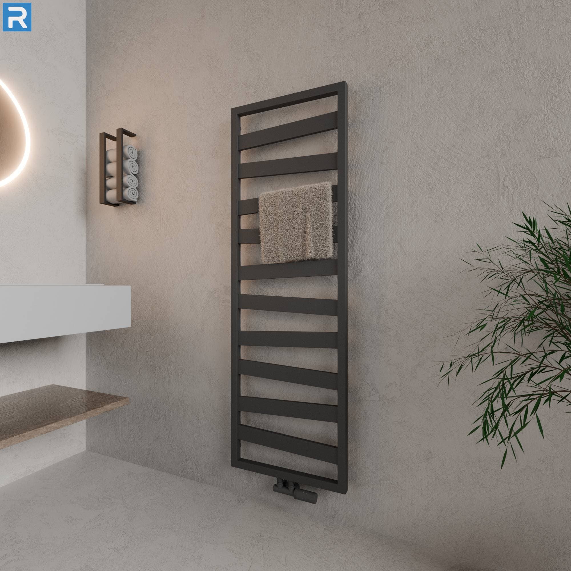 Badheizkörper Zigzag-Form 50x156 cm Anthrazit, mit Ventilset
