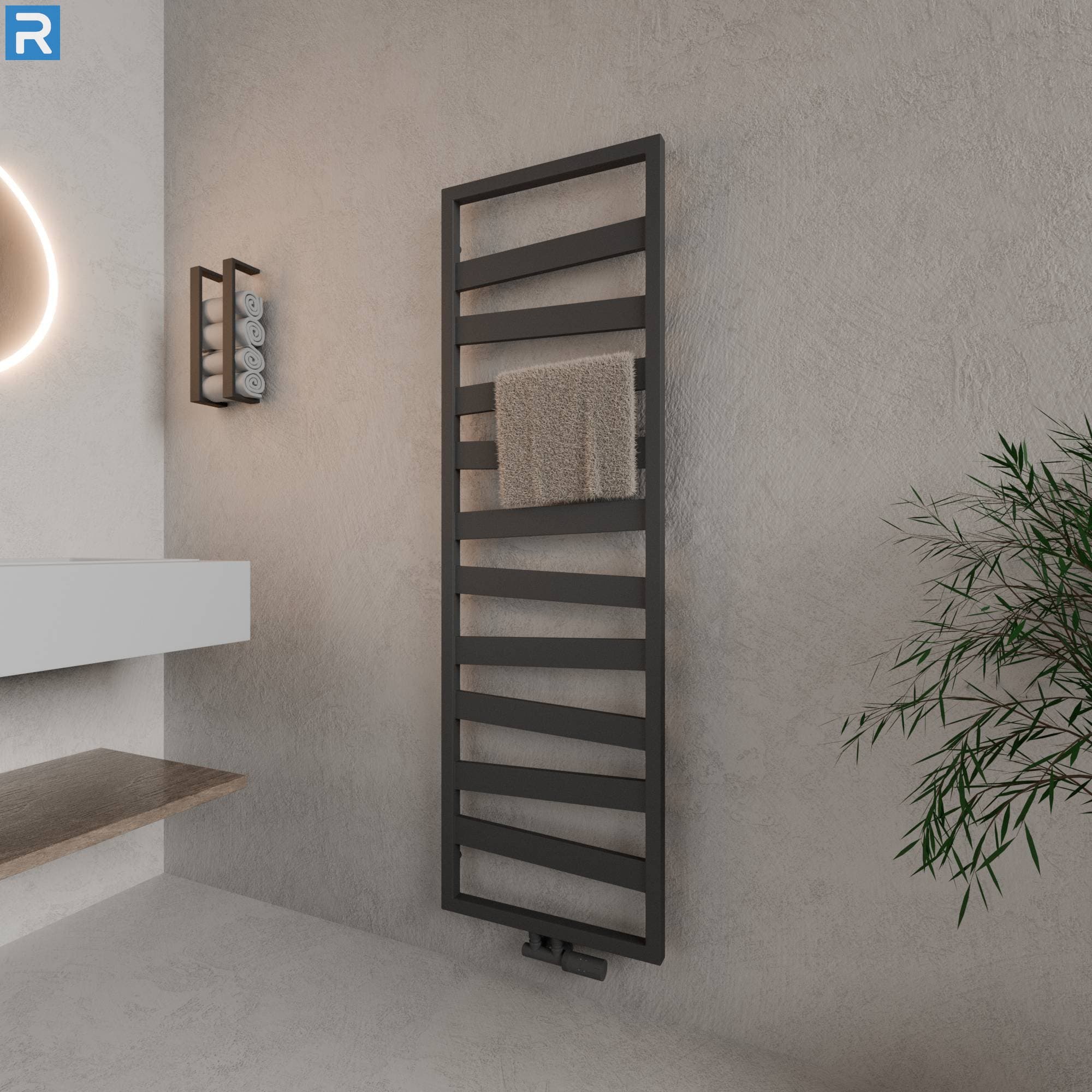 Badheizkörper Zigzag-Form 50x166 cm Anthrazit, mit Ventilset