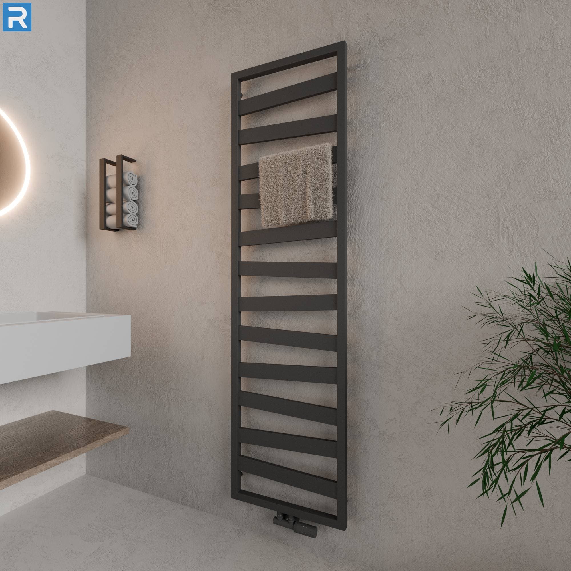 Badheizkörper Zigzag-Form 50x182 cm Anthrazit, mit Ventilset