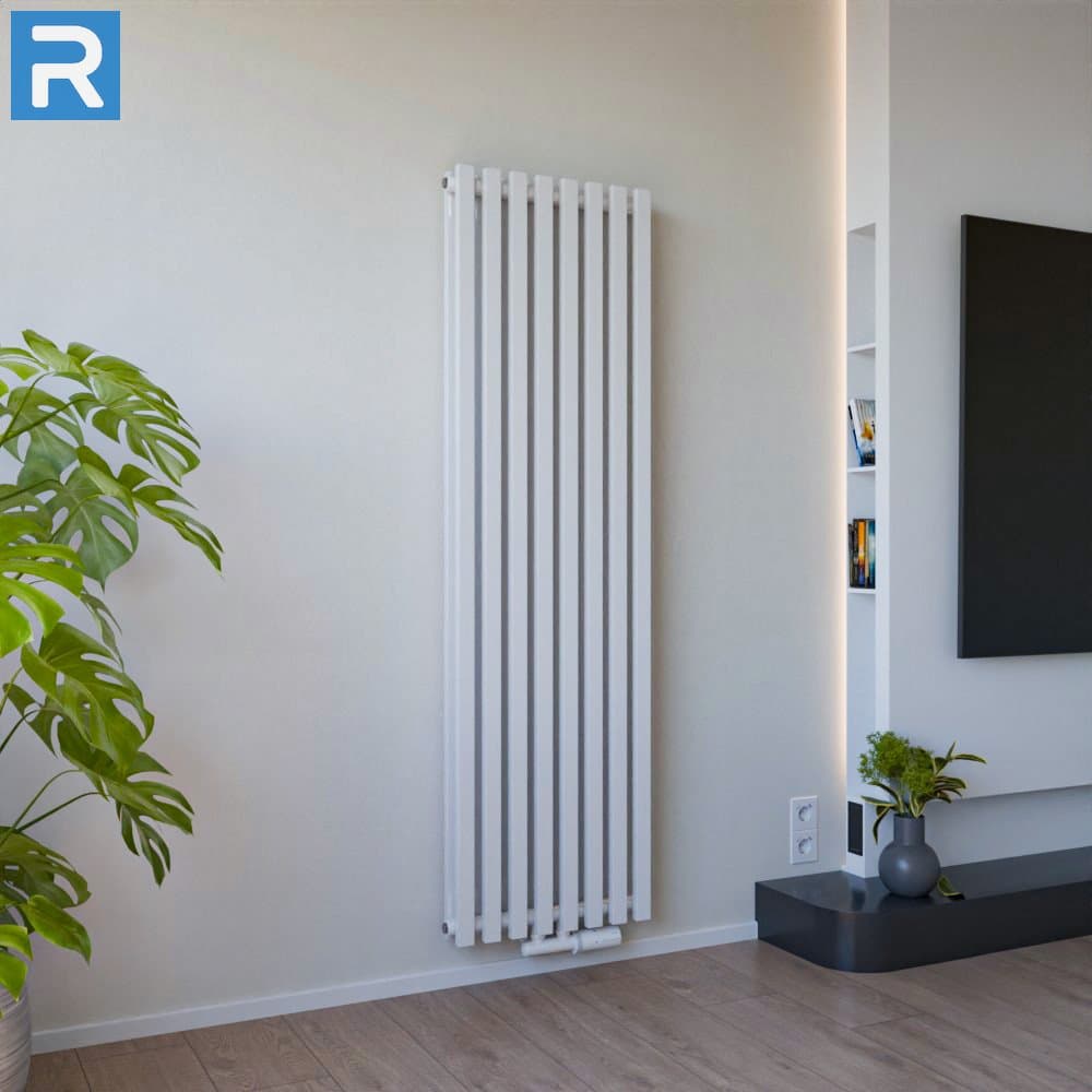 Design Paneelheizkörper vertikal 50x160 cm Weiß, mit Ventilset