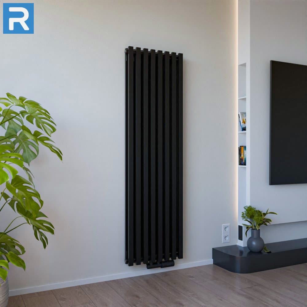 Design Paneelheizkörper vertikal 50x160 cm Schwarz, mit Ventilset