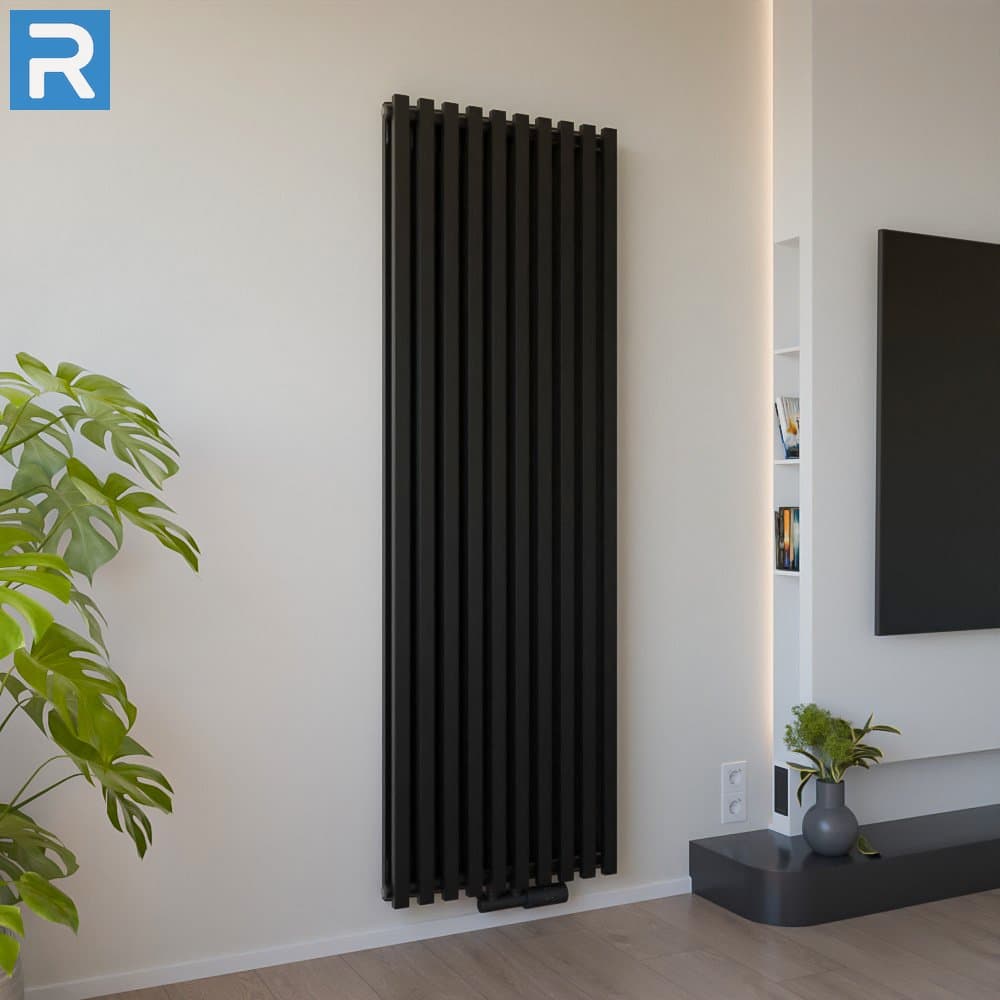 Design Paneelheizkörper vertikal 60x180 cm Schwarz, mit Ventilset