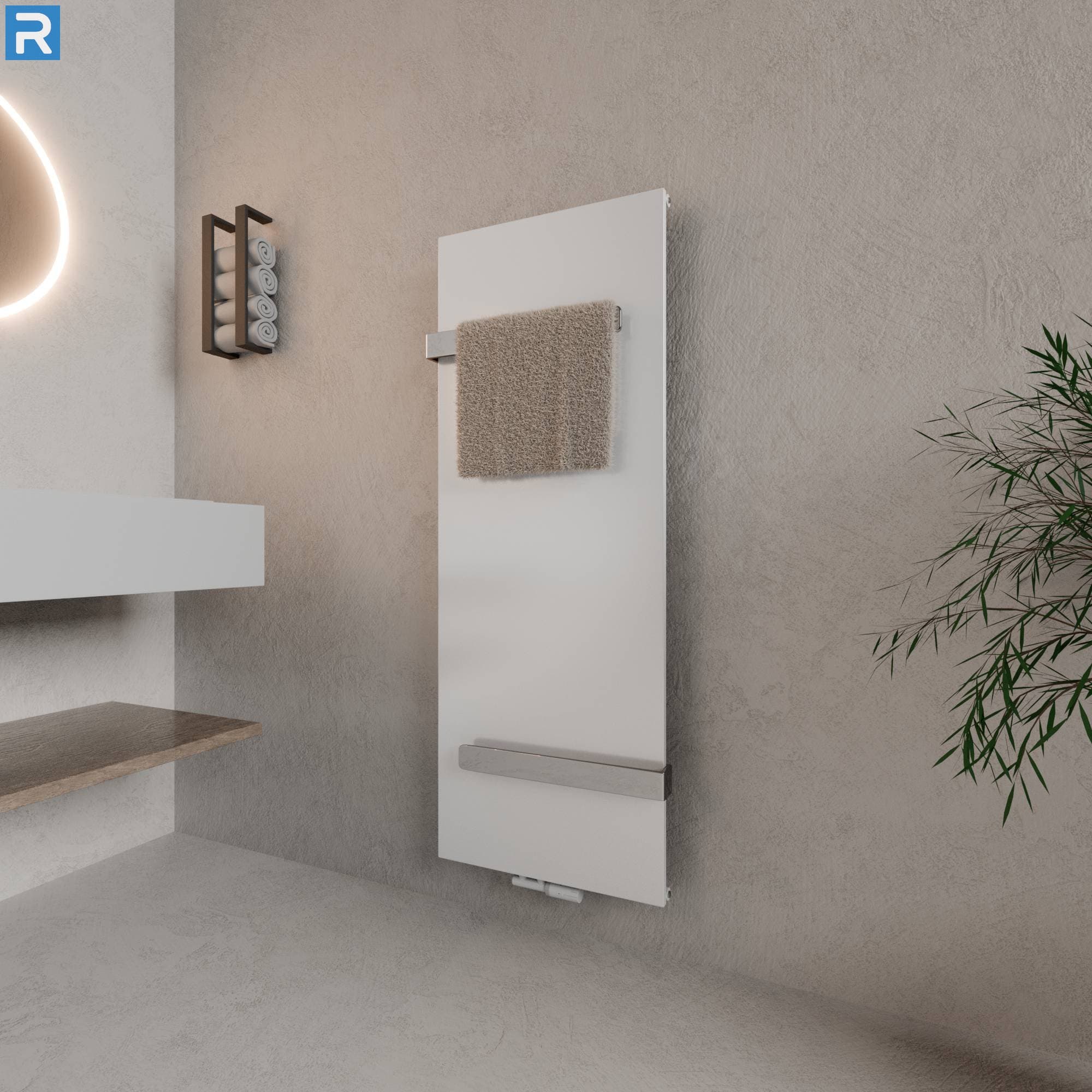Handtuchheizkörper mit 2 Handtuchhaltern 53x150 cm Weiß, mit Ventilset