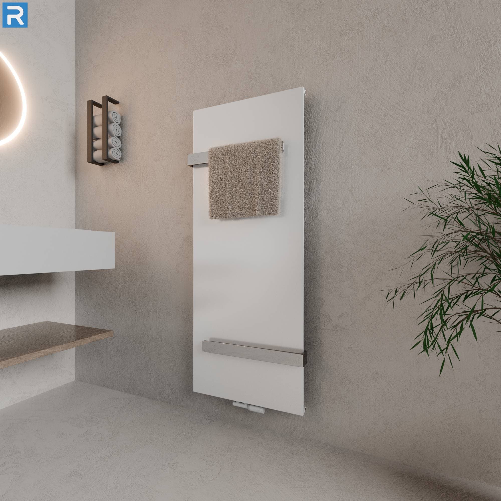 Handtuchheizkörper mit 2 Handtuchhaltern 61x150 cm Weiß, mit Ventilset