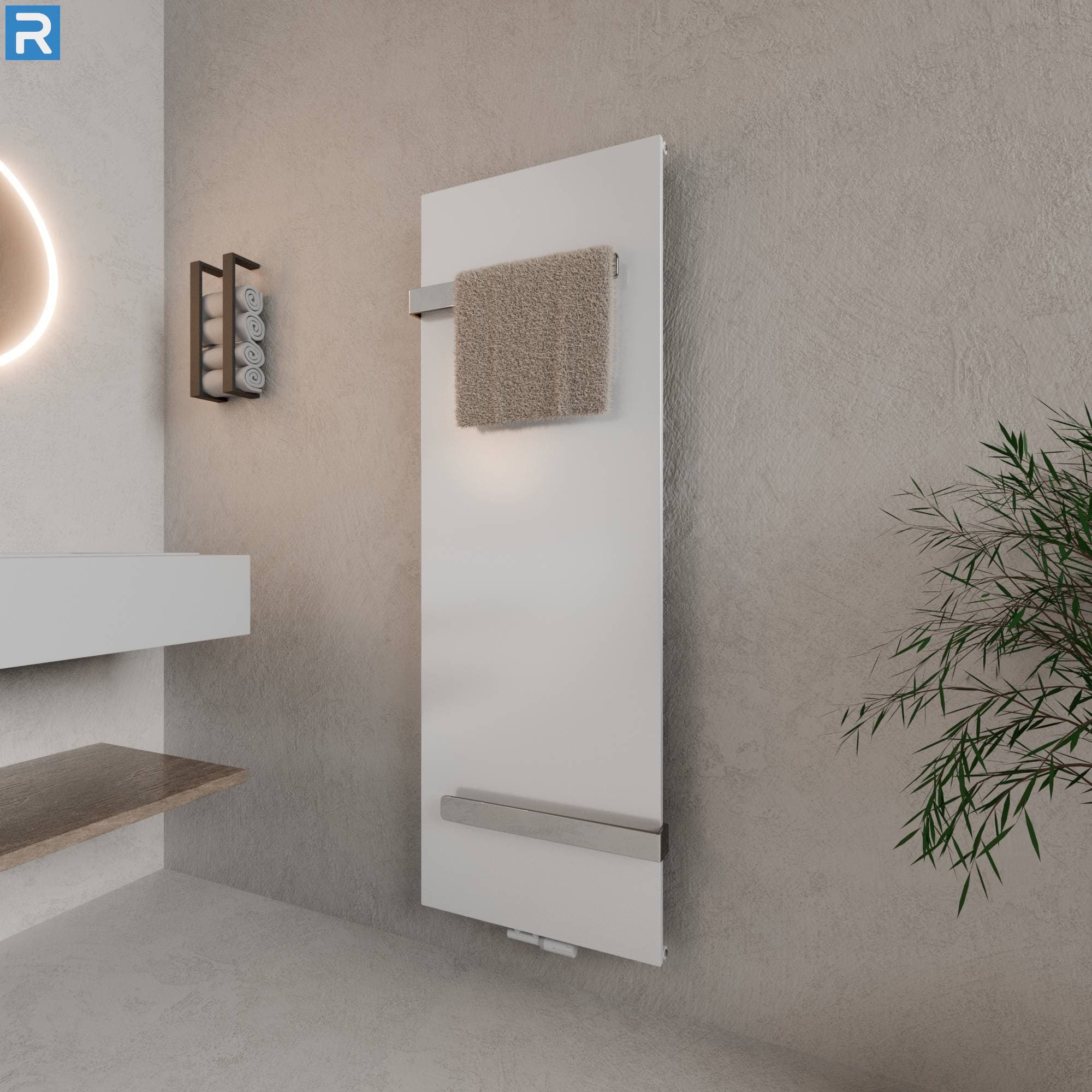 Handtuchheizkörper mit 2 Handtuchhaltern 61x170 cm Weiß, mit Ventilset