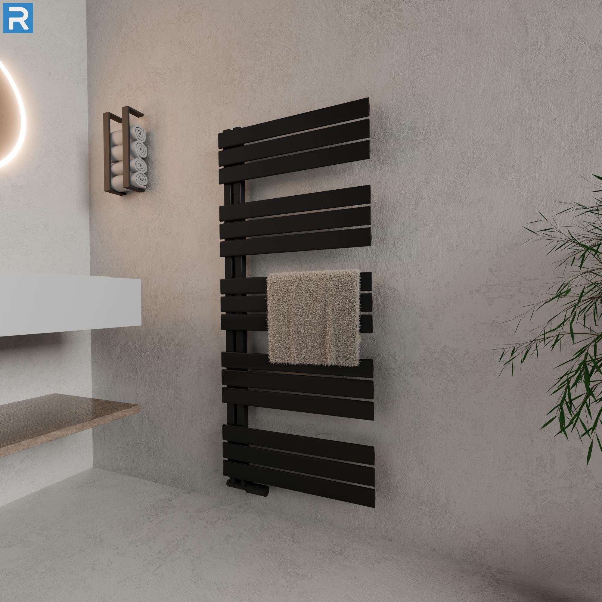 Handtuchheizkörper seitlich offen 60x140 cm Schwarz, mit Ventilset