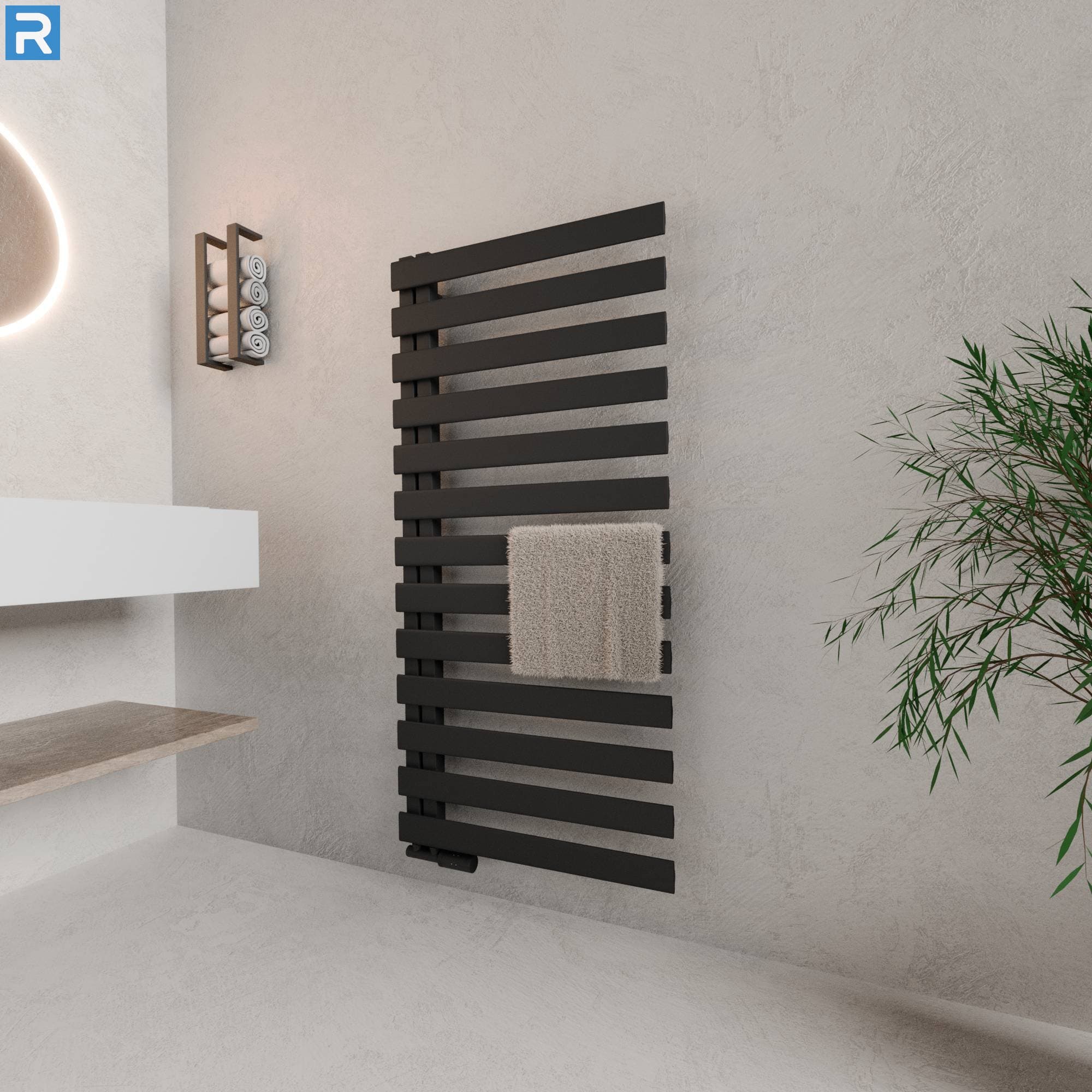 Premium Handtuchheizkörper seitlich offen 60x140 cm Schwarz, mit Ventilset