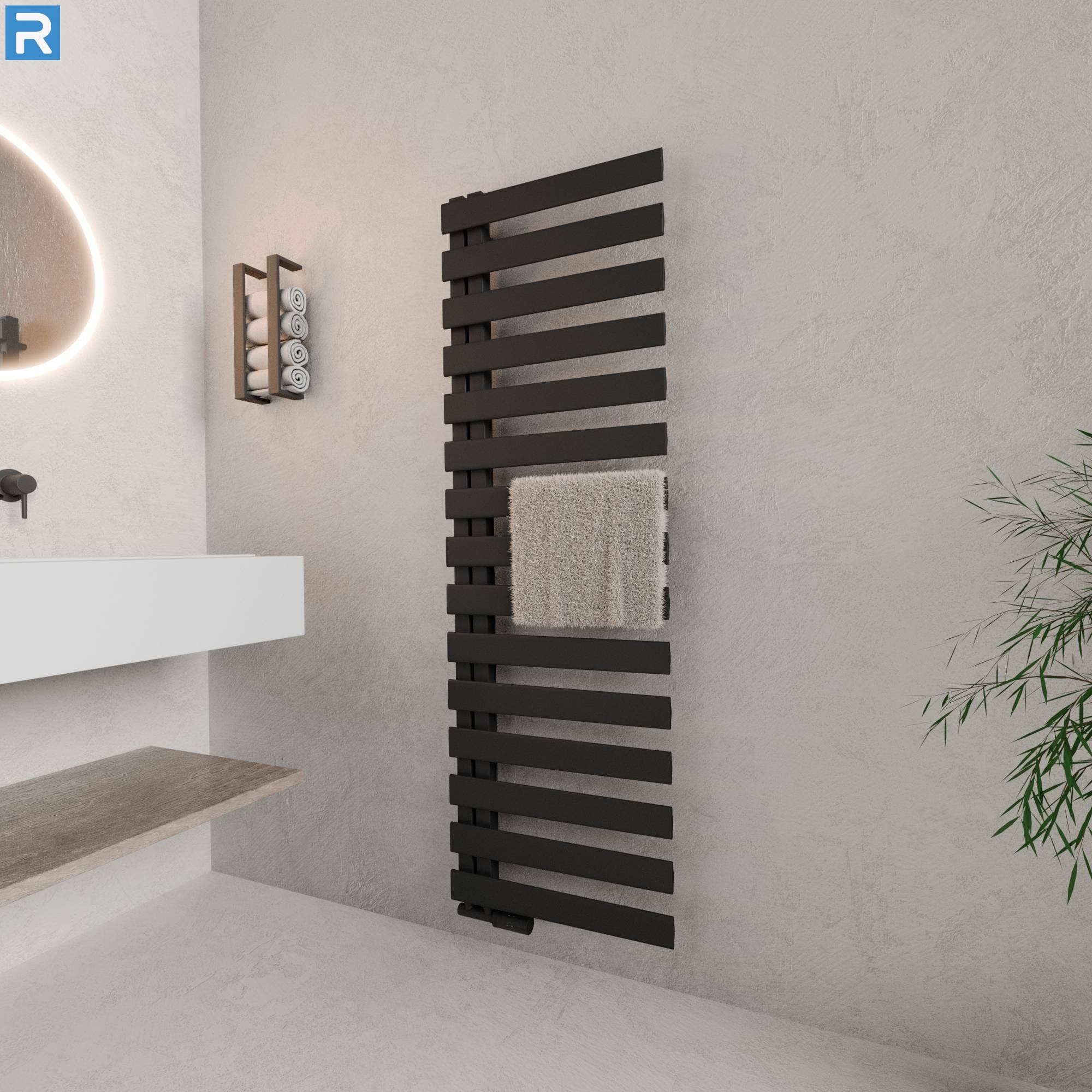 Premium Handtuchheizkörper seitlich offen 60x160 cm Schwarz, mit Ventilset