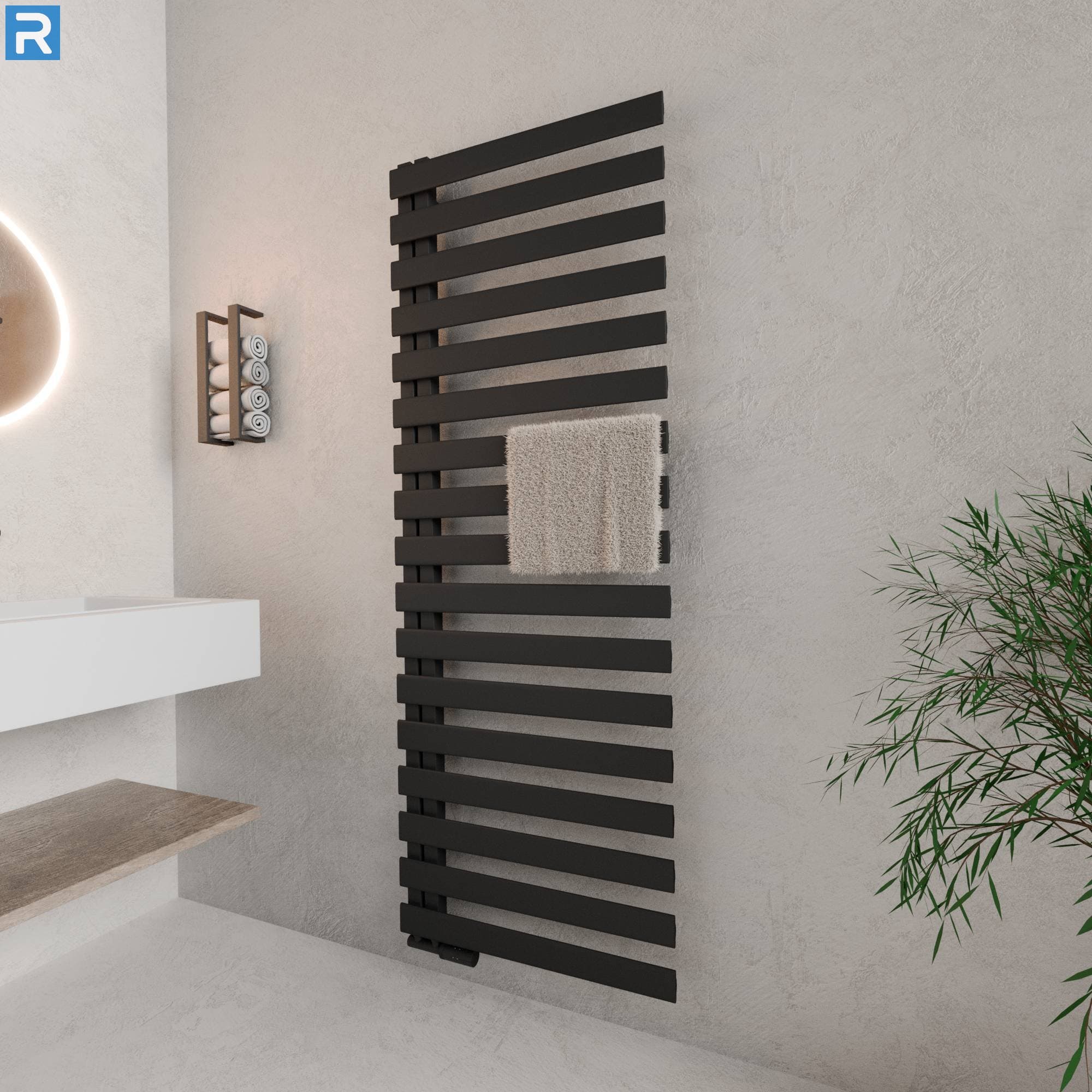 Premium Handtuchheizkörper seitlich offen 60x183 cm Schwarz, mit Ventilset