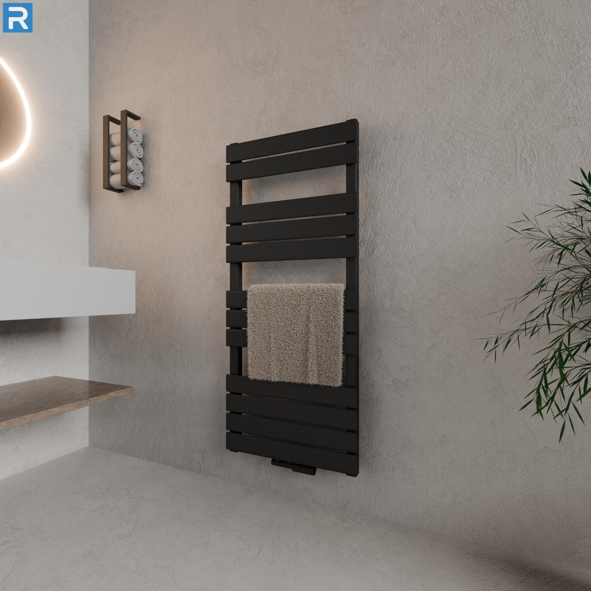 Handtuchheizkörper Mittelanschluss 50x100 cm Schwarz, mit Ventilset