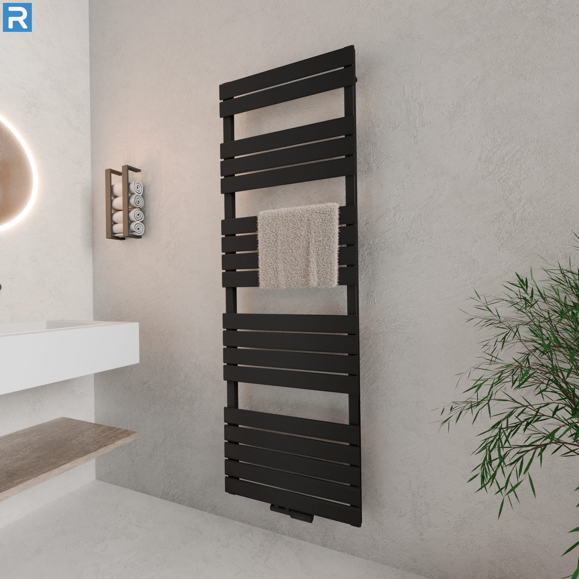Handtuchheizkörper Mittelanschluss 60x180 cm Schwarz, mit Ventilset